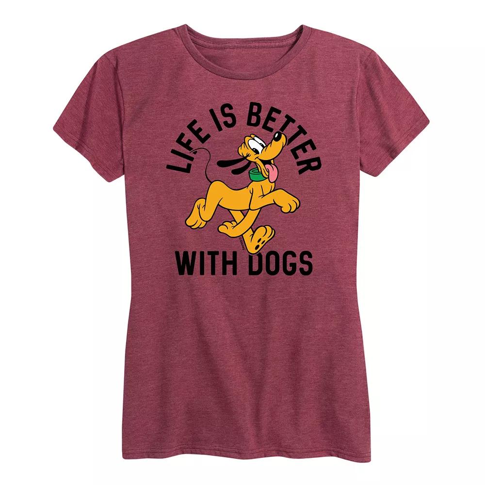 Disney's Pluto Women's Life Is Better With Dogs Graphic Tee,  Product Image