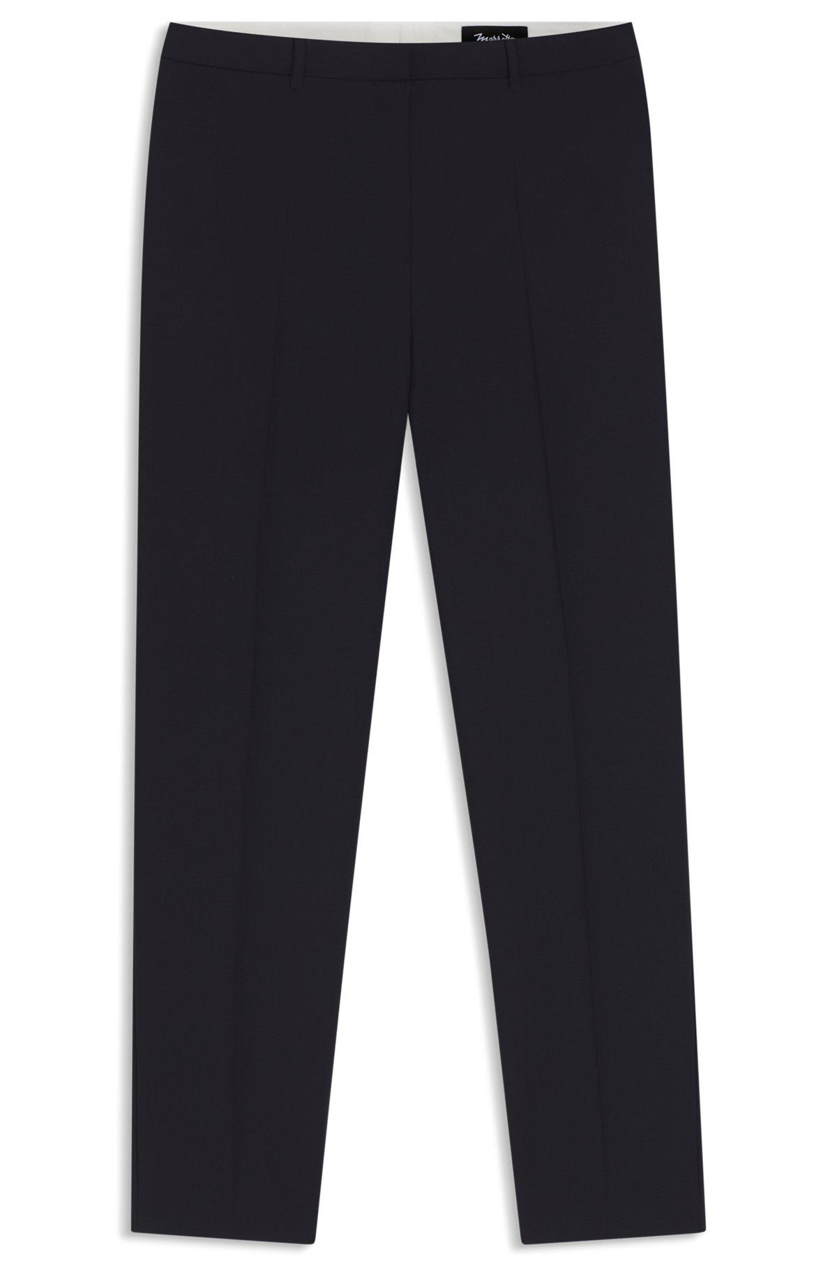 BOSS - Regular-fit tapered-leg pants in checkered virgin wool - Dark Blue Product Image