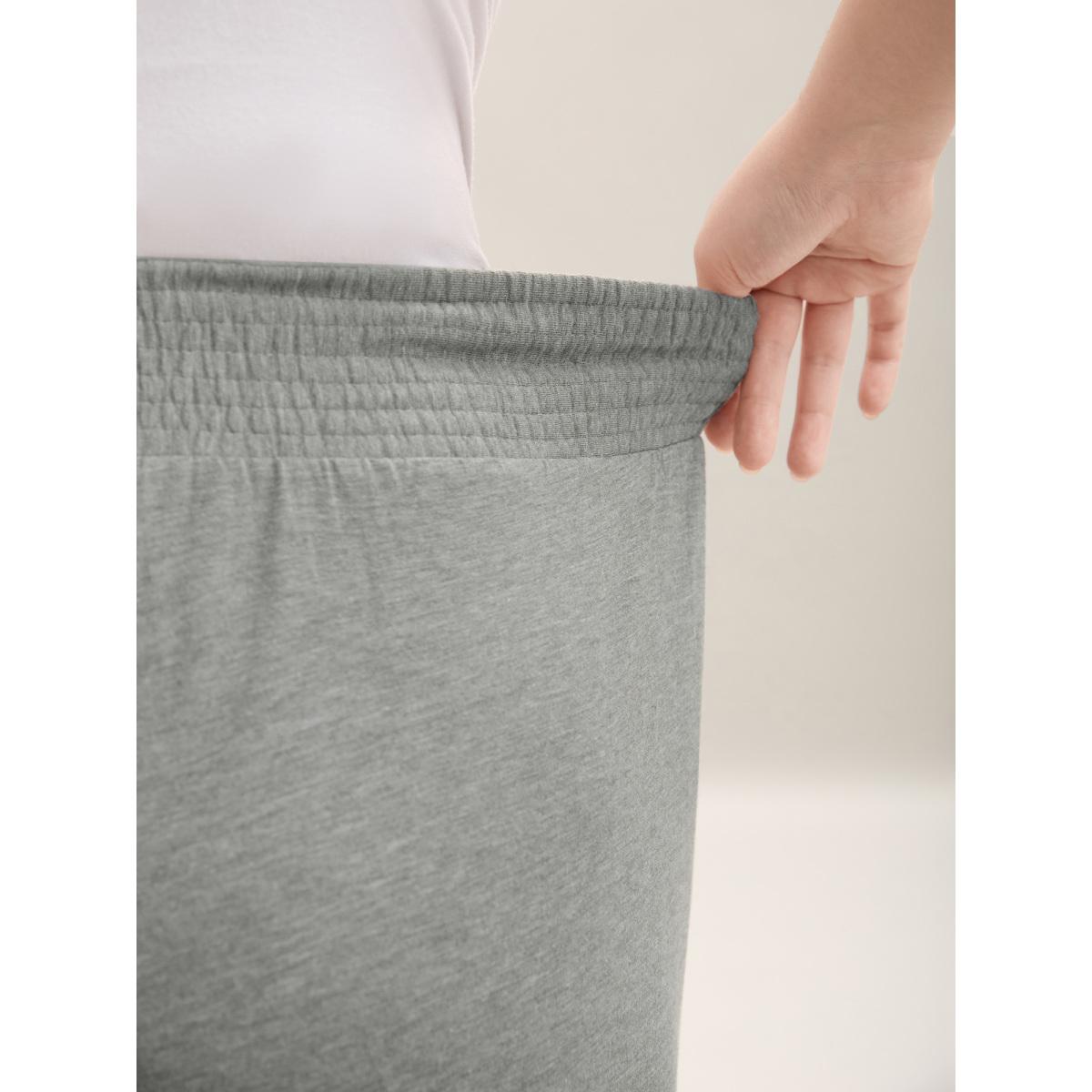 Plus Size Shirred Waist Wide Leg Pull-On Pants Women LightGray Casual Wide Leg Mid Rise Everyday Pants BloomChic 12/L Product Image