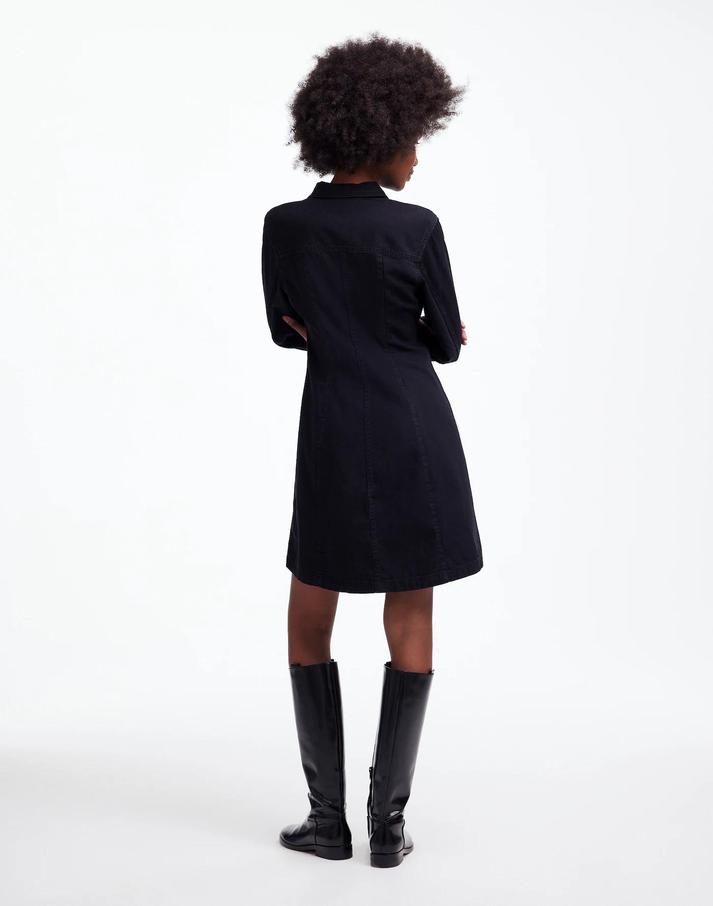 Denim Seamed Mini Dress in Washed Black Product Image