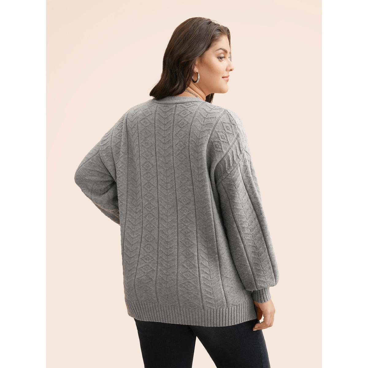 Plus Size Supersoft Essentials Cable Knit Button Up Pullover Mediumgray Women Leisure Loose Long Sleeve V-neck Casual Pullovers BloomChic 12/L Product Image