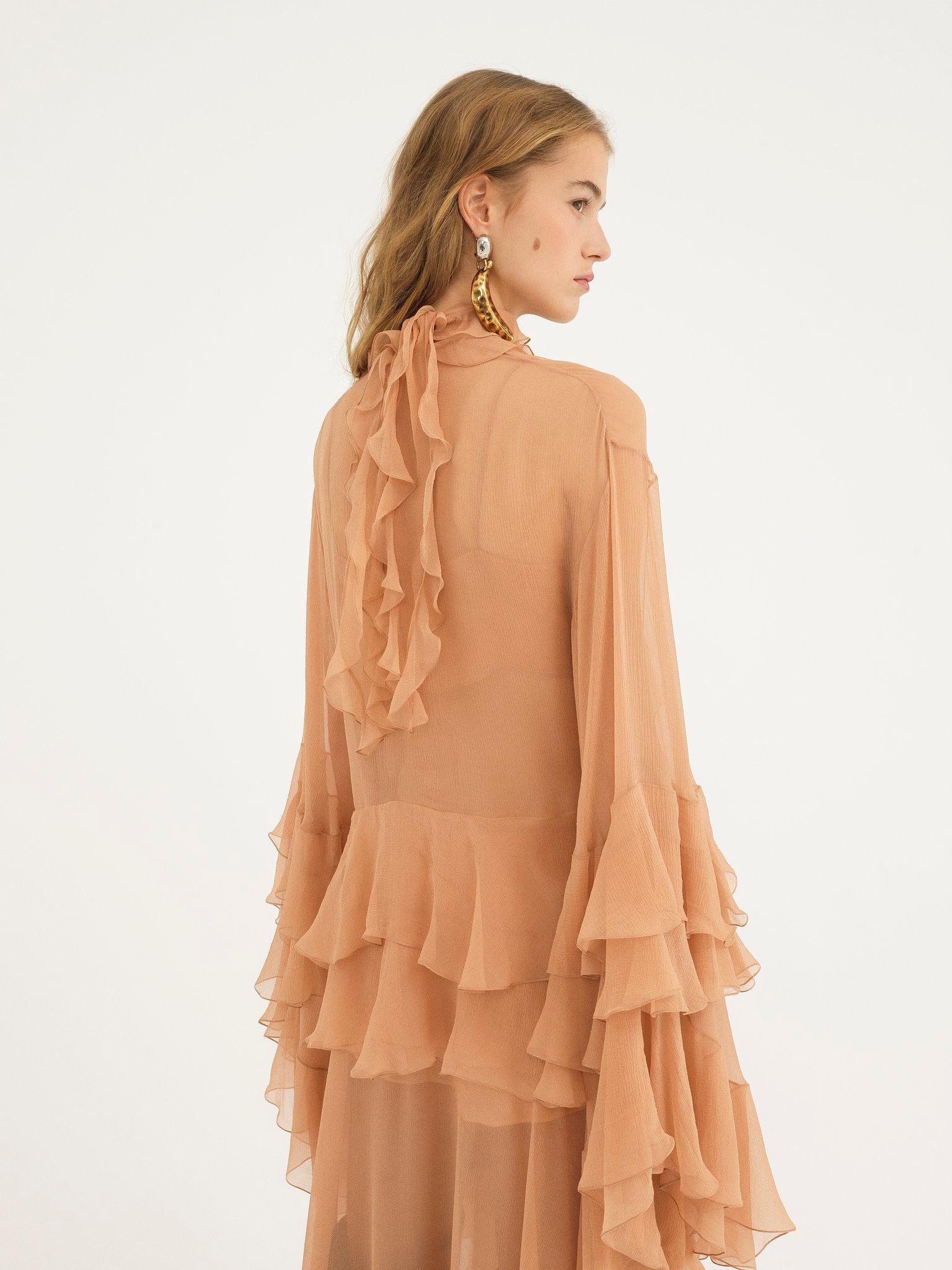 Fluid volant top in silk mousseline Product Image