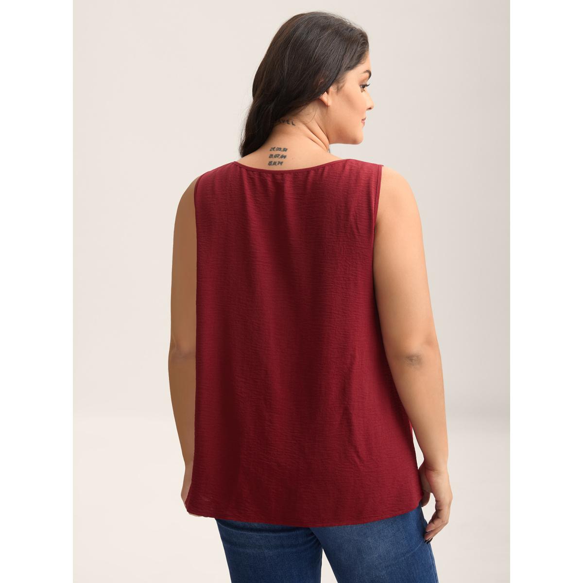 Plus Size Asymmetrical Neckline Cut-Out Solid Tank Top Women Burgundy Button Asymmetrical Neck Everyday-Casual Tank Tops Camis BloomChic 10/M Product Image