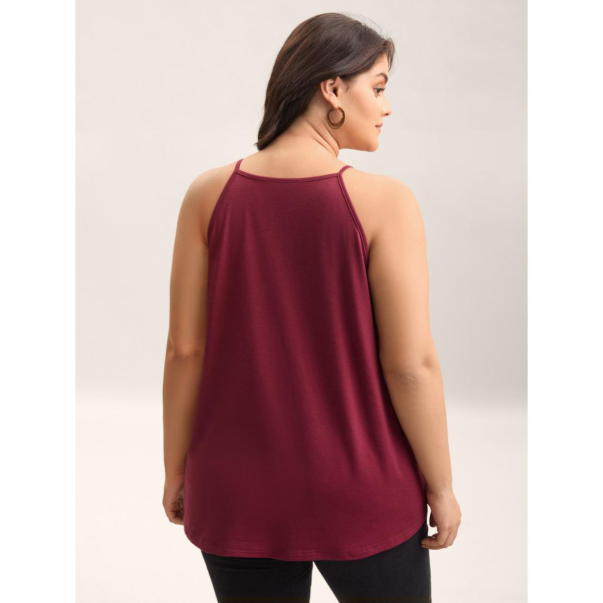 Plus Size Lace Cut-Out Pleated Tank Top Women Deepred Leisure Woven ribbon&lace trim Halter neck Casual Tank Tops Camis BloomChic 12/L Product Image