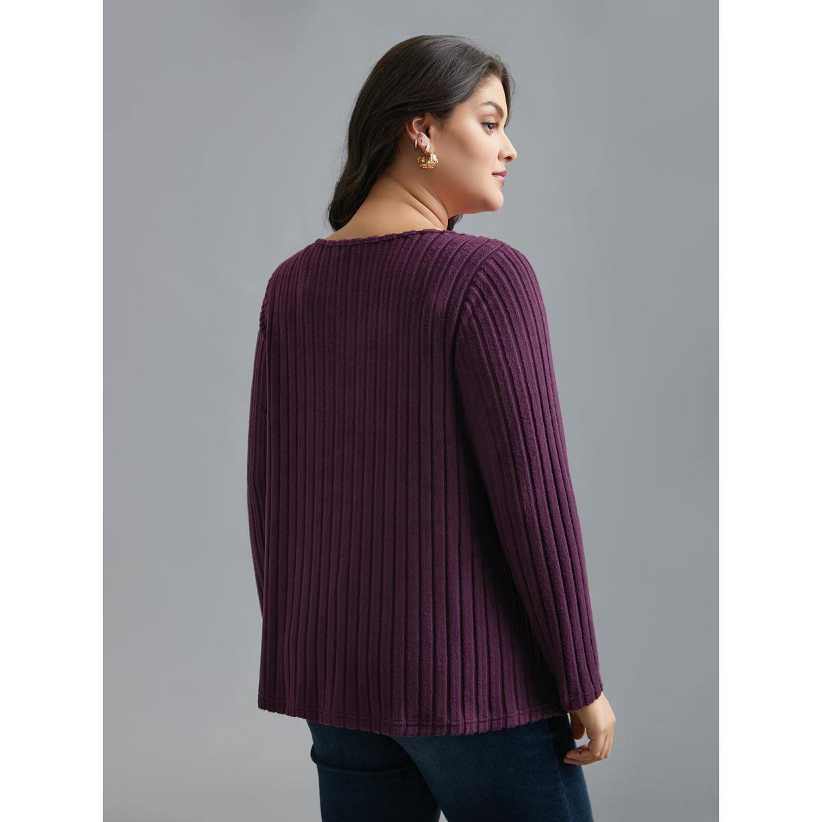 Plus Size Textured Twisted Asymmetric Neck T-Shirt Eggplant Women Elegant Twist Asymmetrical Neck Everyday T-shirts BloomChic 28/5X Product Image