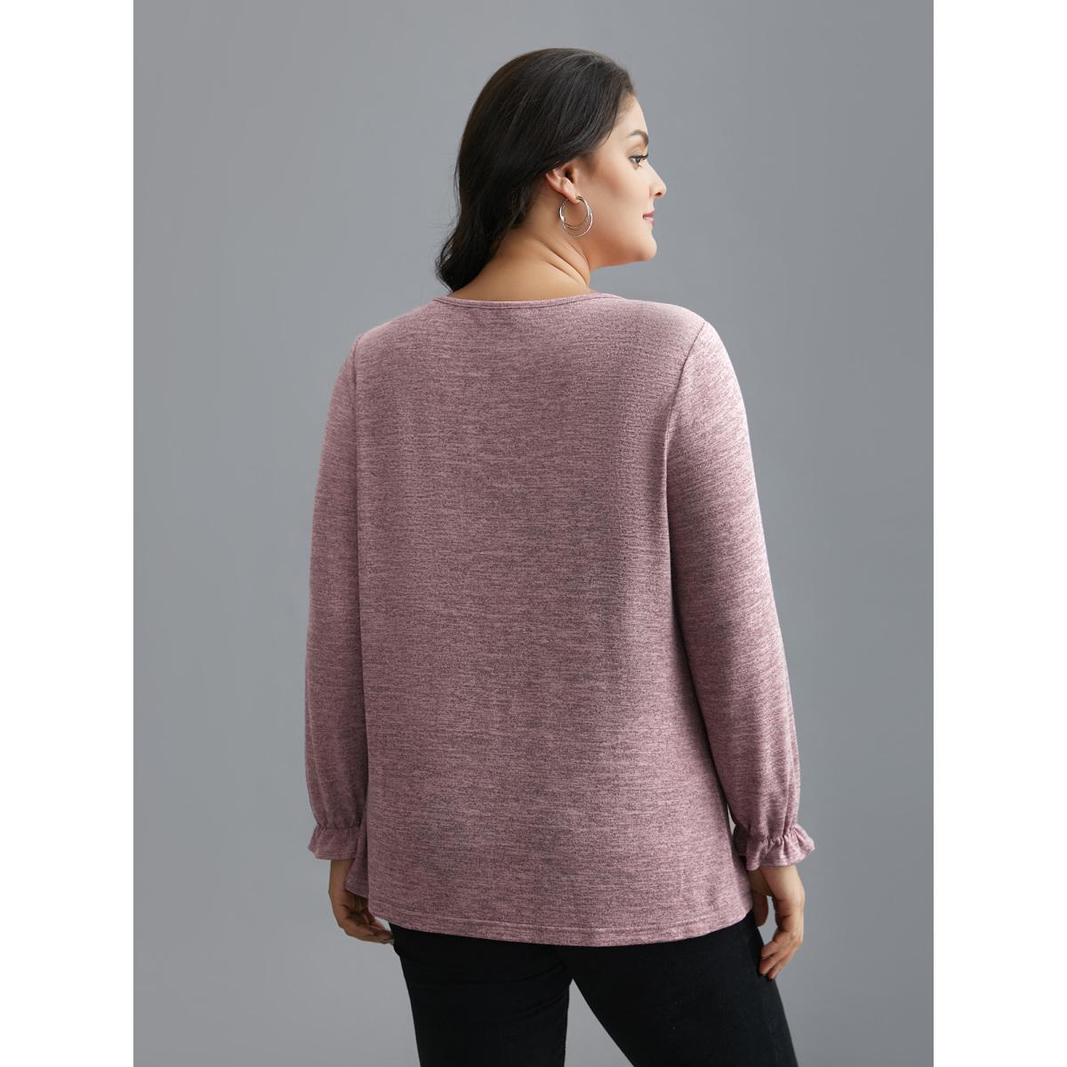 Plus Size Round Neck Heather Pleated T-shirt Blush Women Leisure Pleated Round Neck Loose Casual T-shirts BloomChic 10/M Product Image