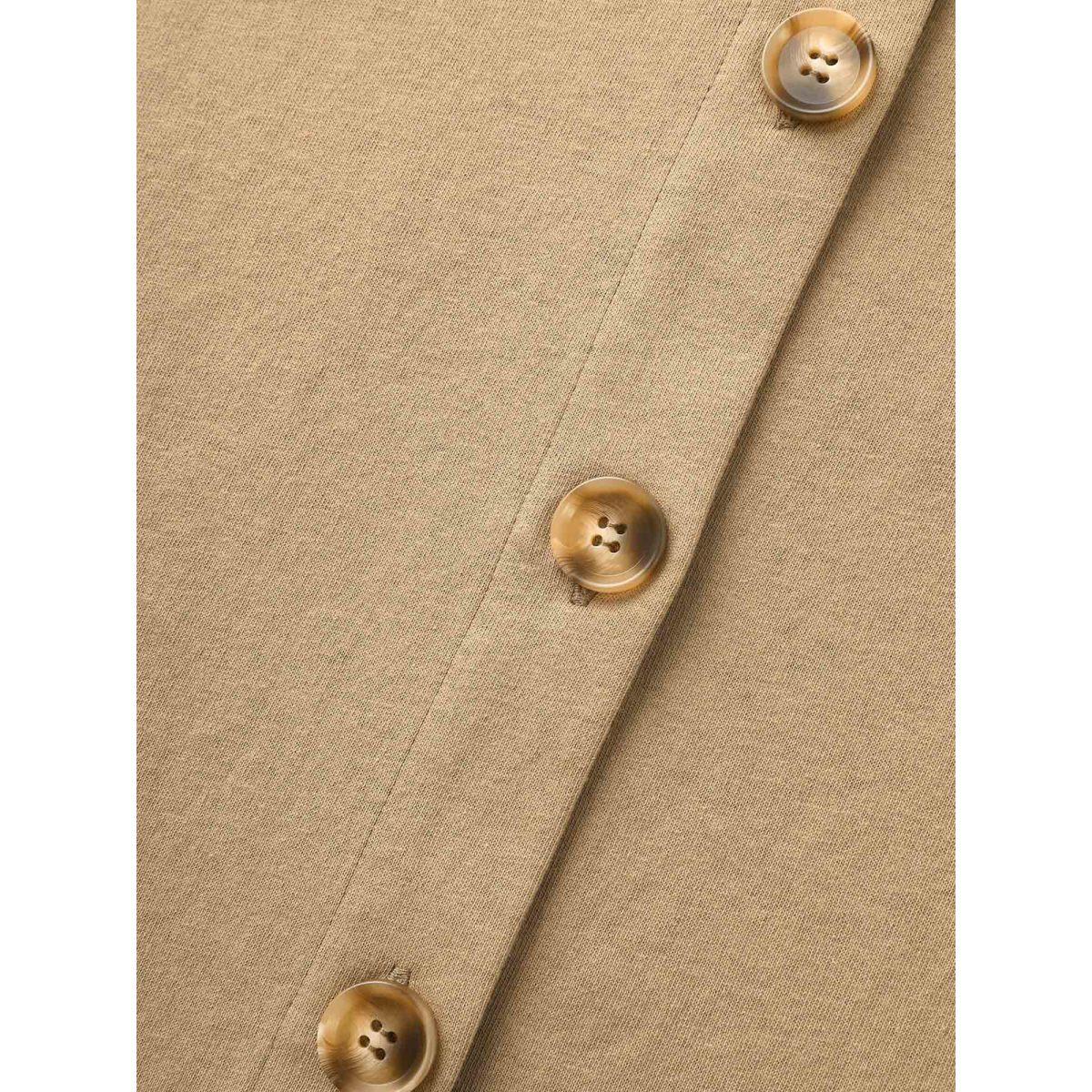 Plus Size Cotton Back Button Detail Dolman Sleeve T-shirt LightBrown Women Casual Button Round Neck Everyday T-shirts BloomChic 22-24/3X Product Image