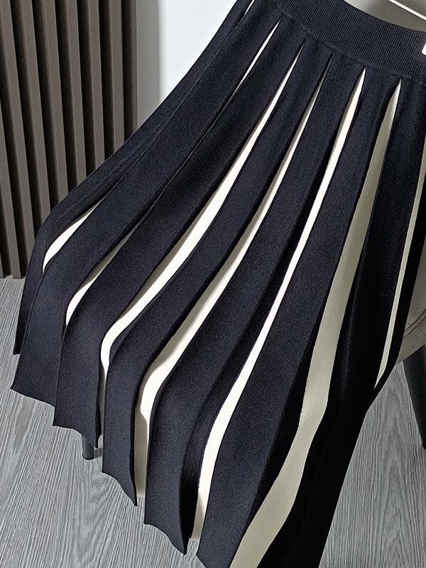 A-Line Loose Contrast Color Pleated Skirts Bottoms Product Image