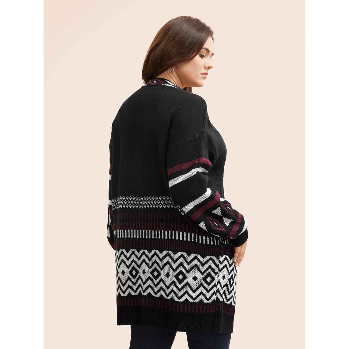 Plus Size Bandana Drop Shoulder Pocket Cardigan Black Women Casual Loose Long Sleeve Everyday Cardigans BloomChic 14-16/1X Product Image