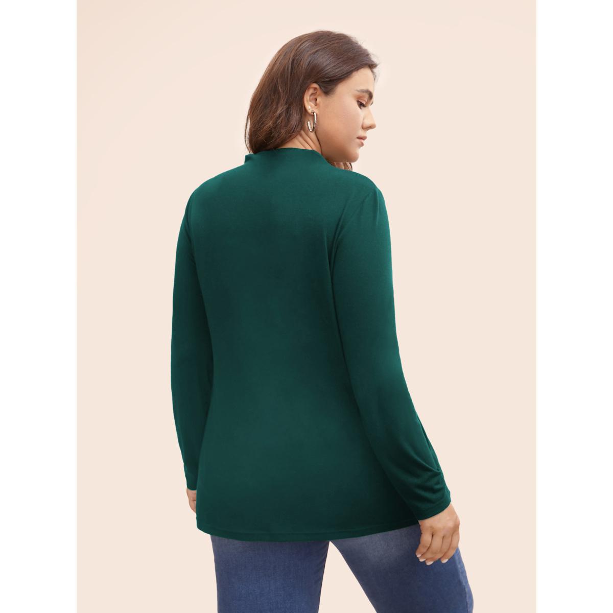 Plus Size Supersoft Essentials Twist Front Split Hem T-shirt DarkGreen Women Casual Tie knot Mock Neck Skinny Everyday T-shirts BloomChic 30/6X Product Image