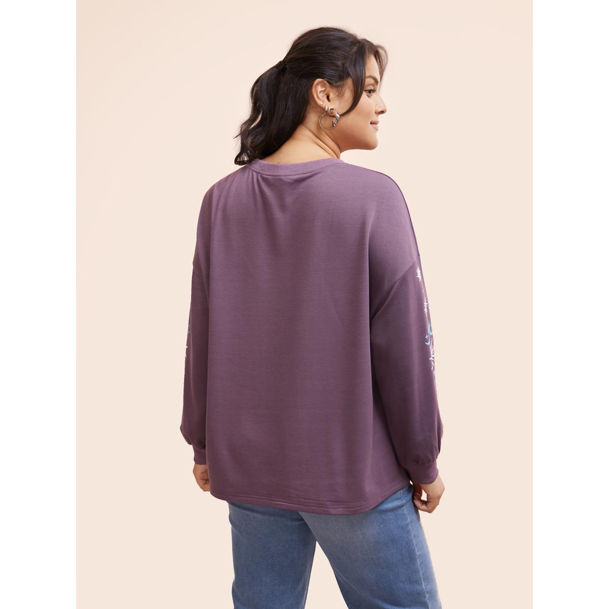 Plus Size Moon & Star Drop Shoulder Sweatshirt Women Mauve Casual Patchwork Round Neck Everyday Sweatshirts BloomChic 14-16/1X Product Image