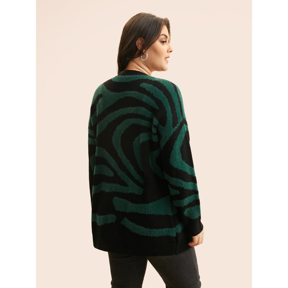 Plus Size Zebra Jacquard Drop Shoulder Cardigan ArmyGreen Women Leisure Loose Long Sleeve Casual Cardigans BloomChic 28/5X Product Image