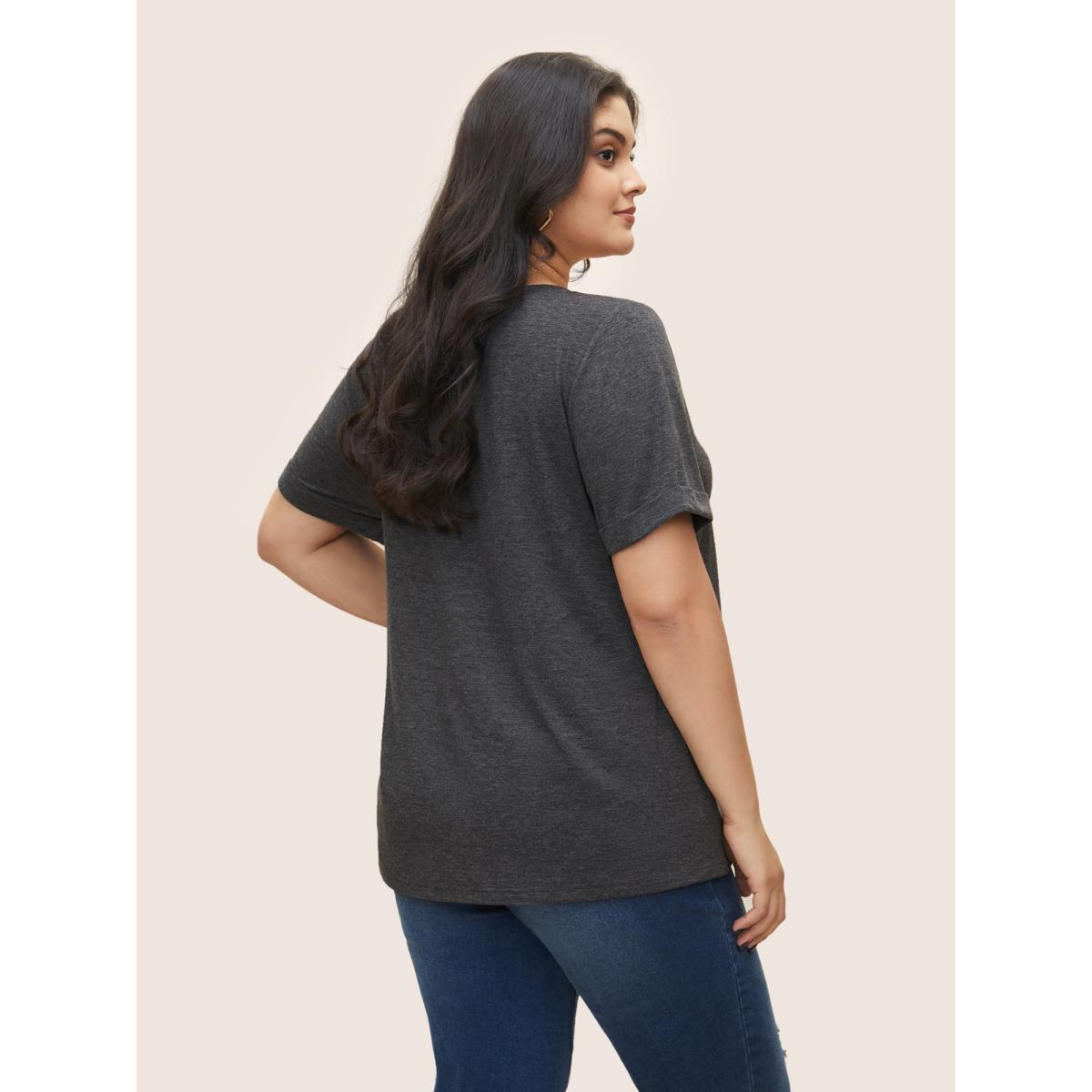 Plus Size Vintage Rainbow Print Crew Neck T-shirt DimGray Women Casual Positive slogan Round Neck Everyday T-shirts BloomChic 26/4X Product Image