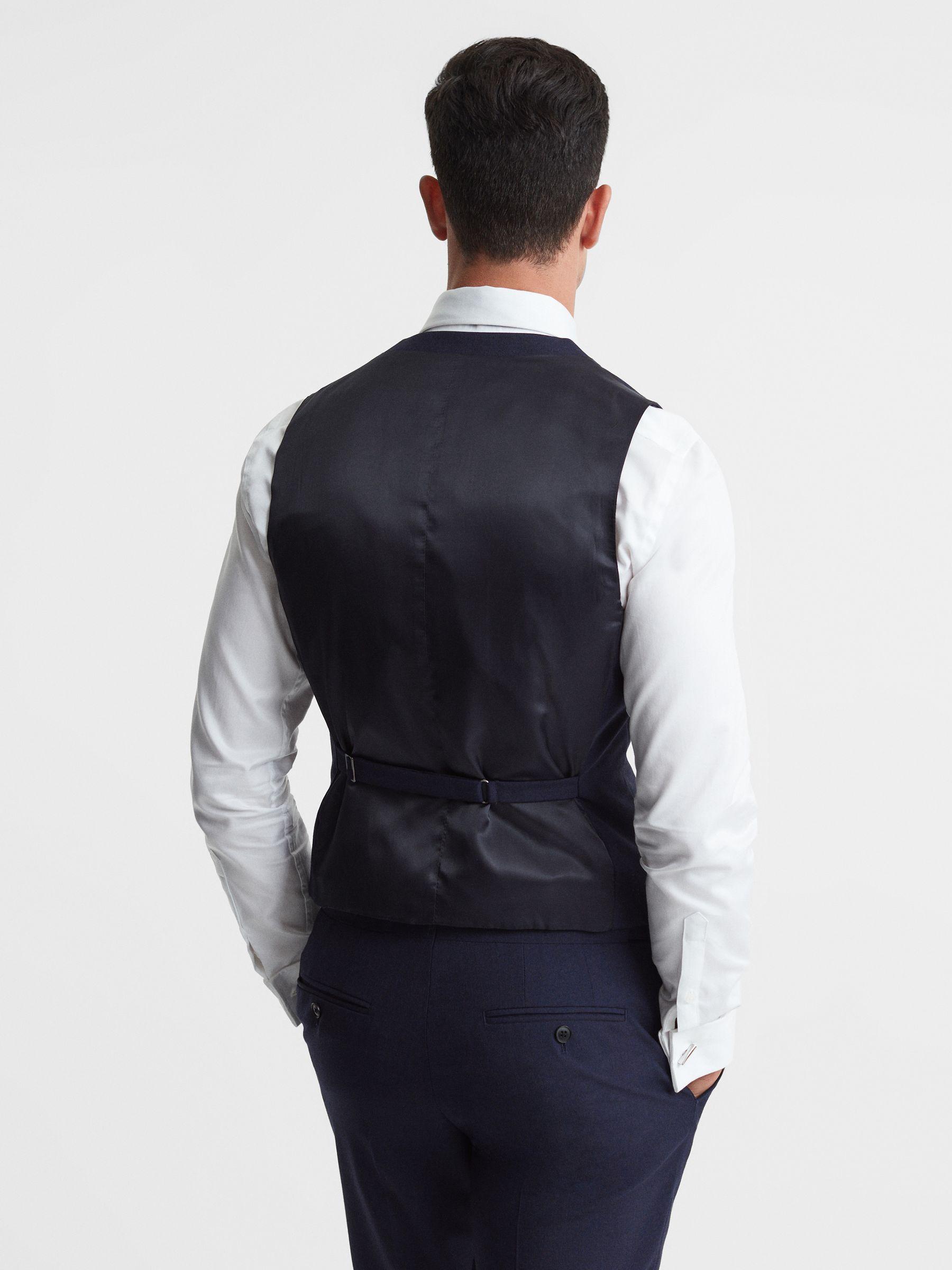 Classic Slim Fit Wool Horseshoe Waistcoat in Navy Product Image