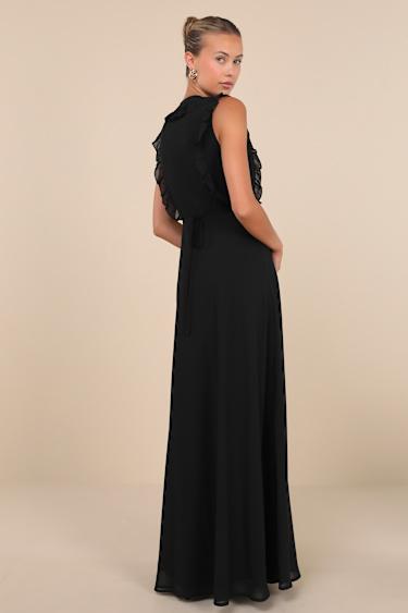 Major Elegance Black Sleeveless Ruffled Wrap Maxi Dress Product Image
