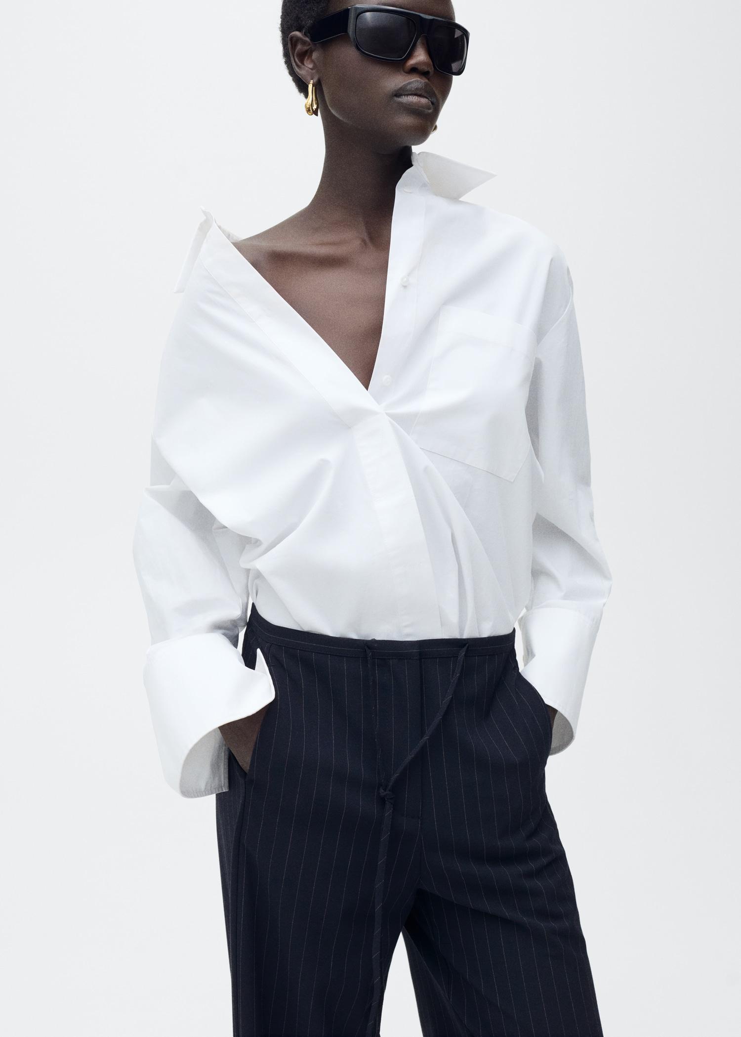 Chalk-stripe straight pants - Women | MANGO USA Product Image