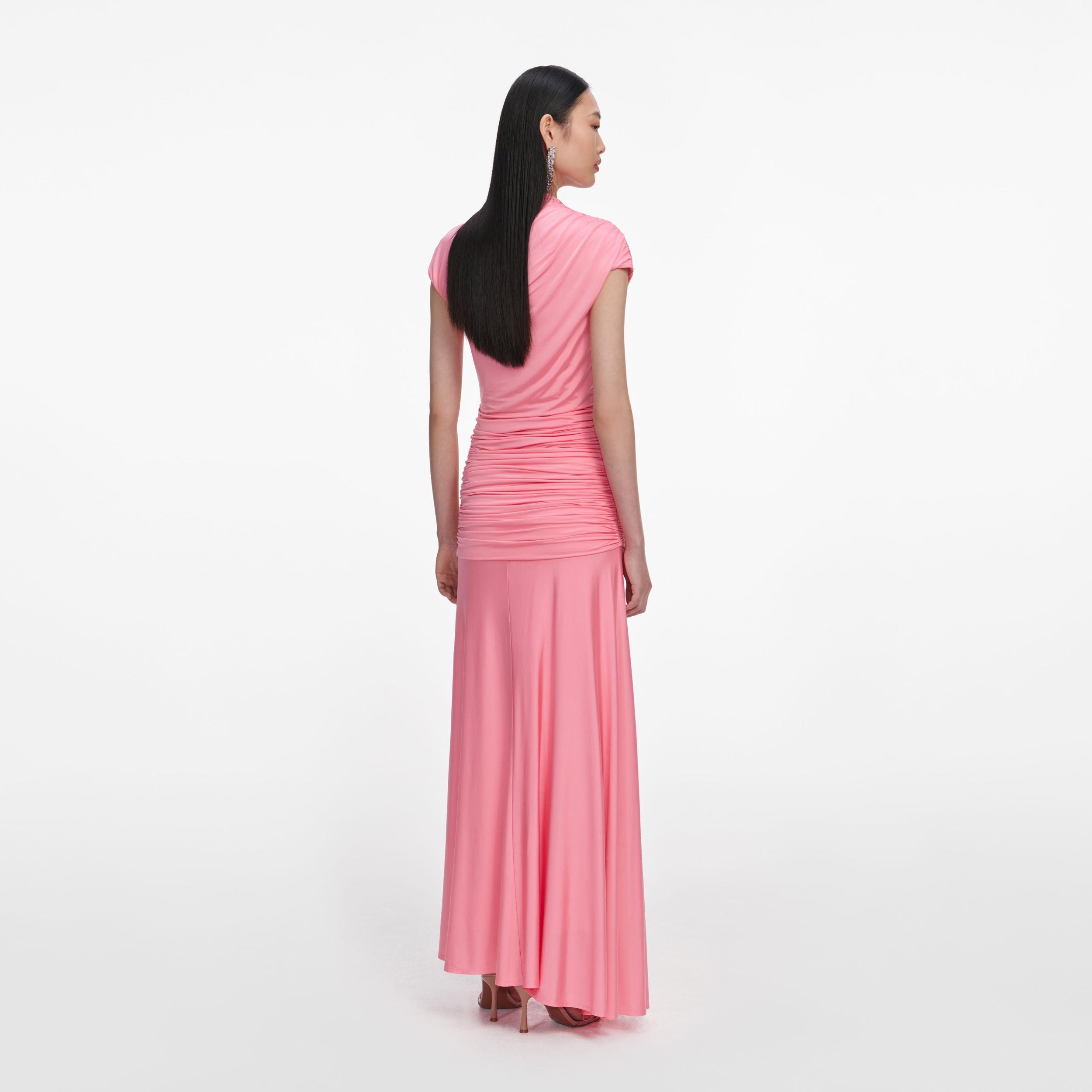 Pink Jersey Gathered Maxi Skirt Product Image