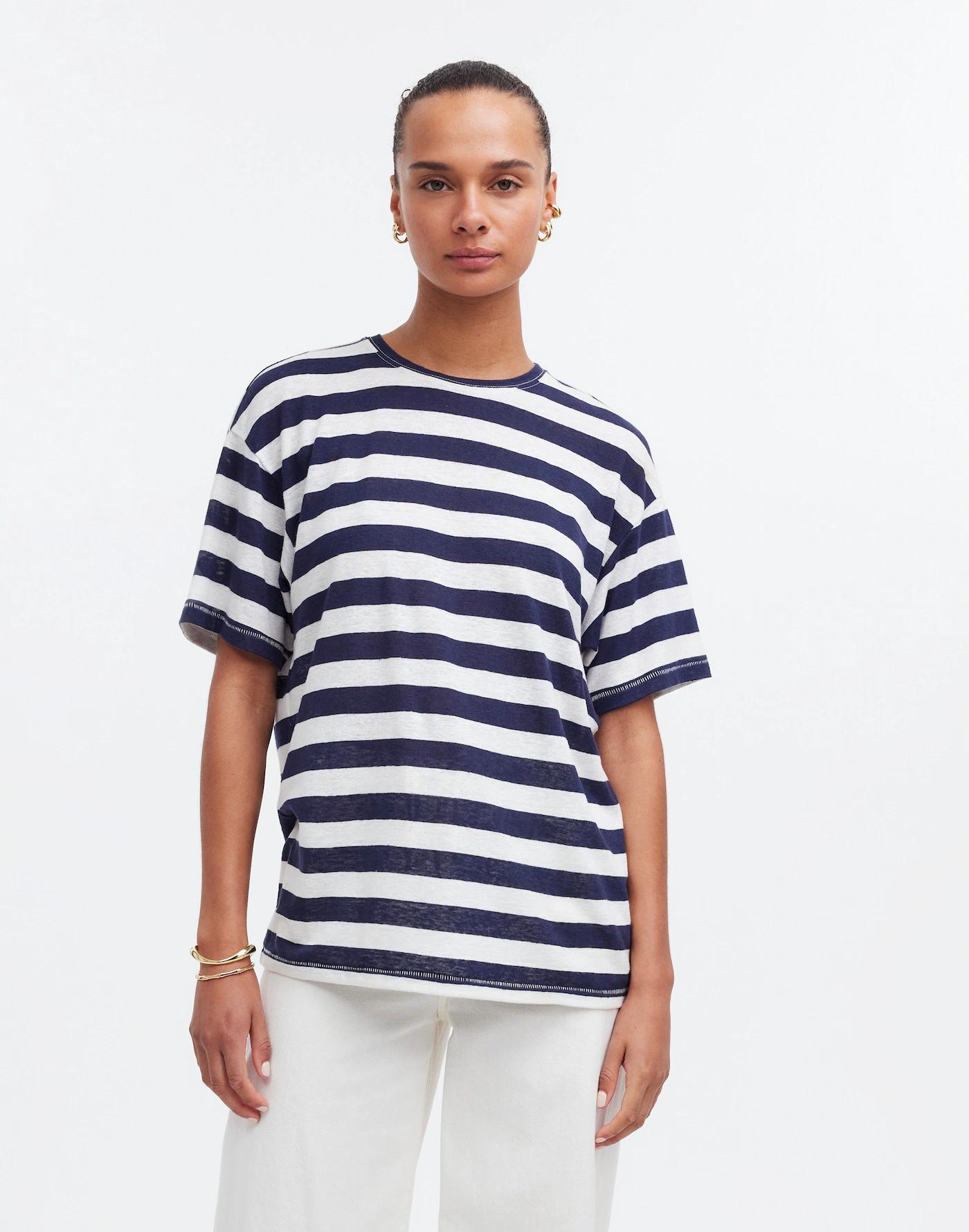 Linen-Blend Crewneck Oversized Tee Product Image