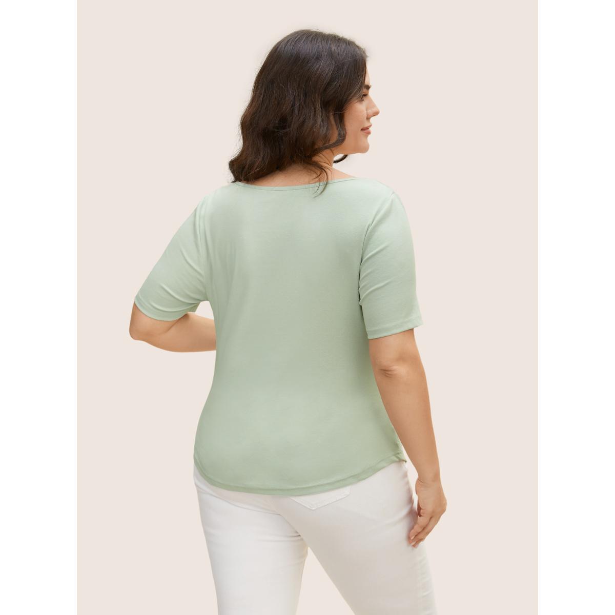 Plus Size Square Neck Curved Hem Pleated T-shirt Palemauve Women Elegant Pleated Square Neck Bodycon Everyday T-shirts BloomChic 28/5X Product Image