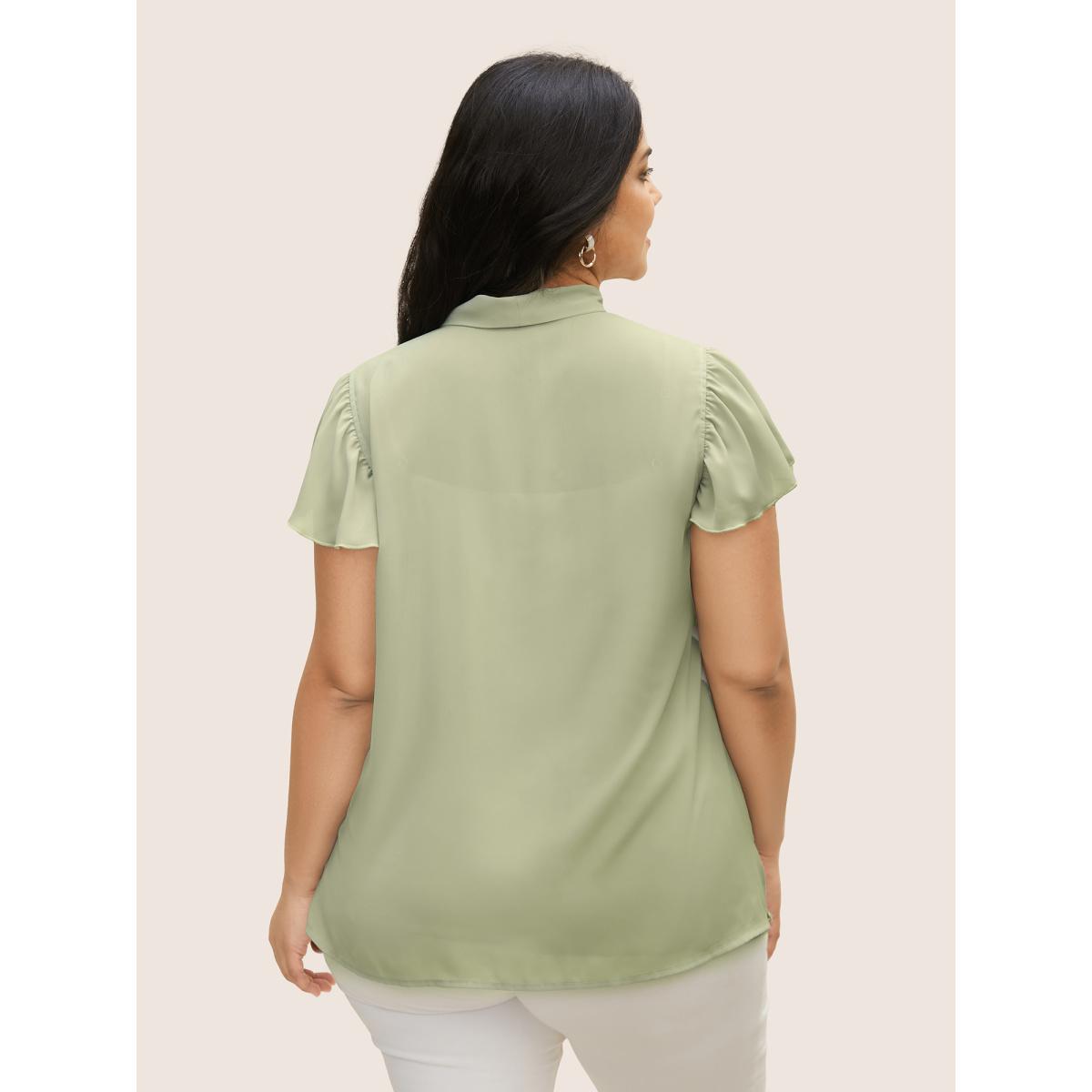 Plus Size Palemauve Ribbon Tied Collar Ruffle Sleeve Blouse Women At the Office Short sleeve Ribbon-tied collar Work Blouses BloomChic 10/M Product Image