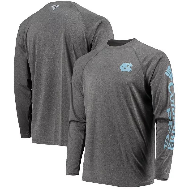 Mens Columbia Heather Charcoal North Carolina Tar Heels Terminal Tackle Omni-Shade Raglan Long Sleeve T-Shirt Product Image
