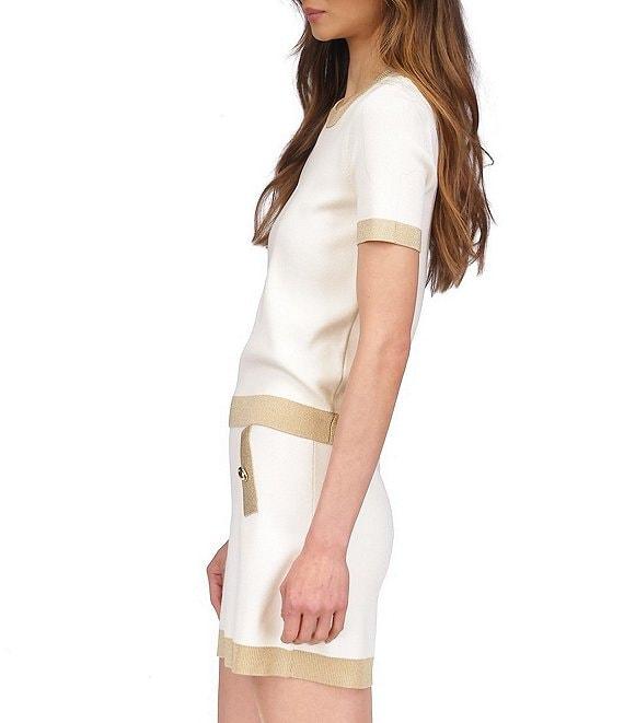 Michael Kors Metallic Trim Color Block Crew Neck Short Sleeve Top Product Image