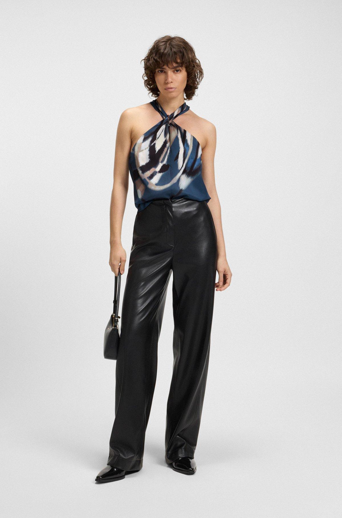 BOSS - Printed-twill top with tie neckline - Patterned Product Image