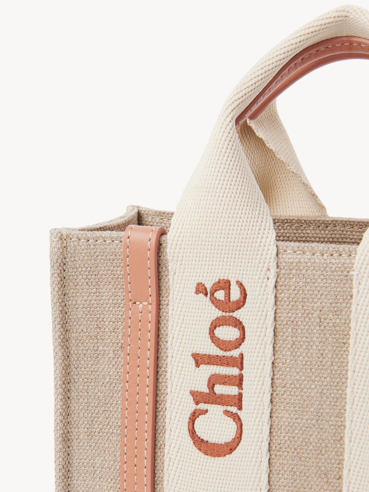 Mini Woody tote bag in linen & leather Product Image