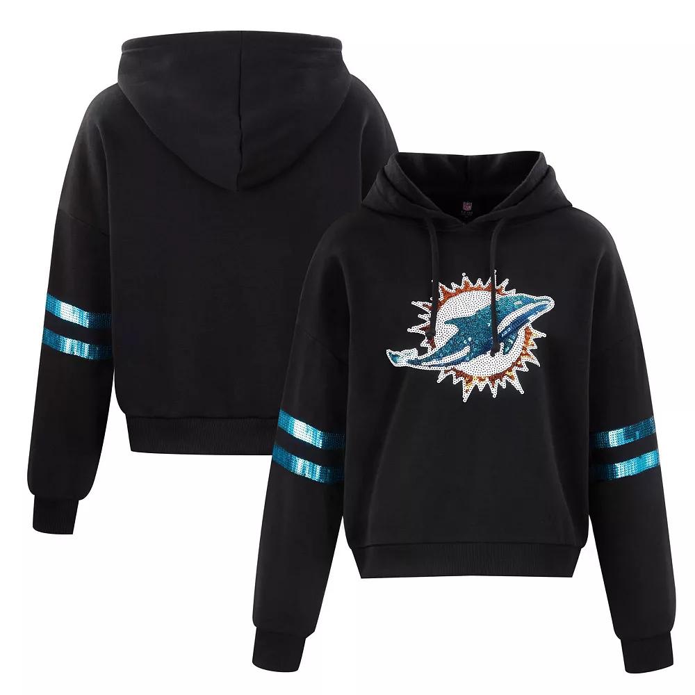 Women's Cuce Black Miami Dolphins Cropped Sequins Pullover Hoodie,  Product Image