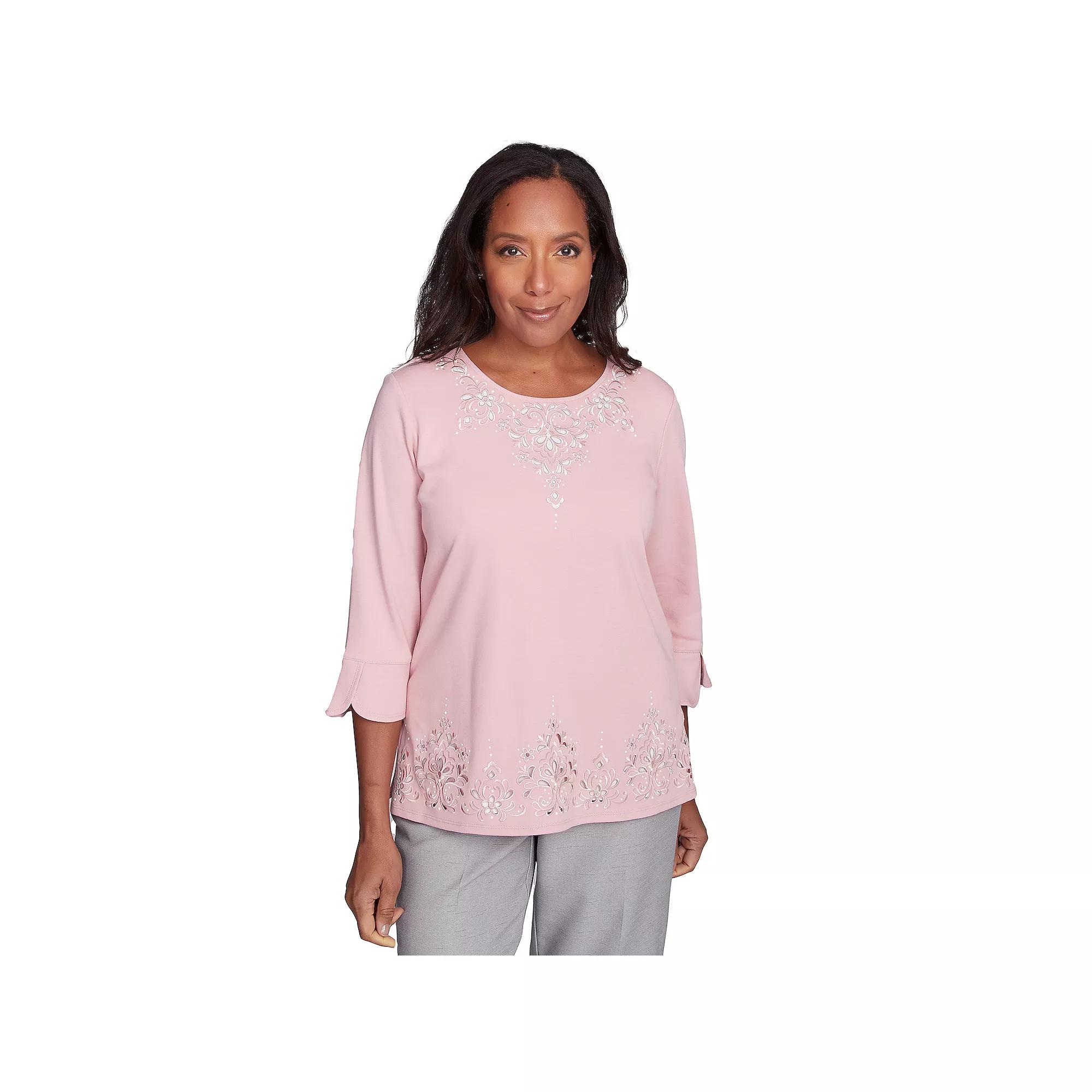 Petite Alfred Dunner Lace Cutout Split Sleeve Top, Women's, Size: Medium Petite, Pink Product Image