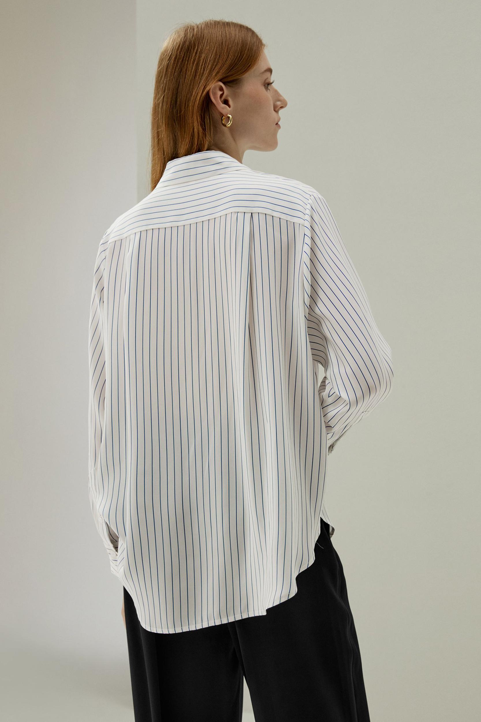 LILYSILK Women's Silk Charmeuse Oversized SOS Shirt, Brown Pinstripe, XXL Product Image