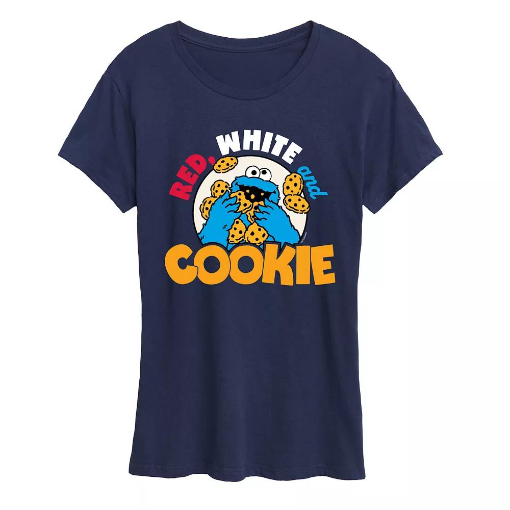 Women's Sesame Street Cookie Monster Red White Graphic Tee,  Product Image