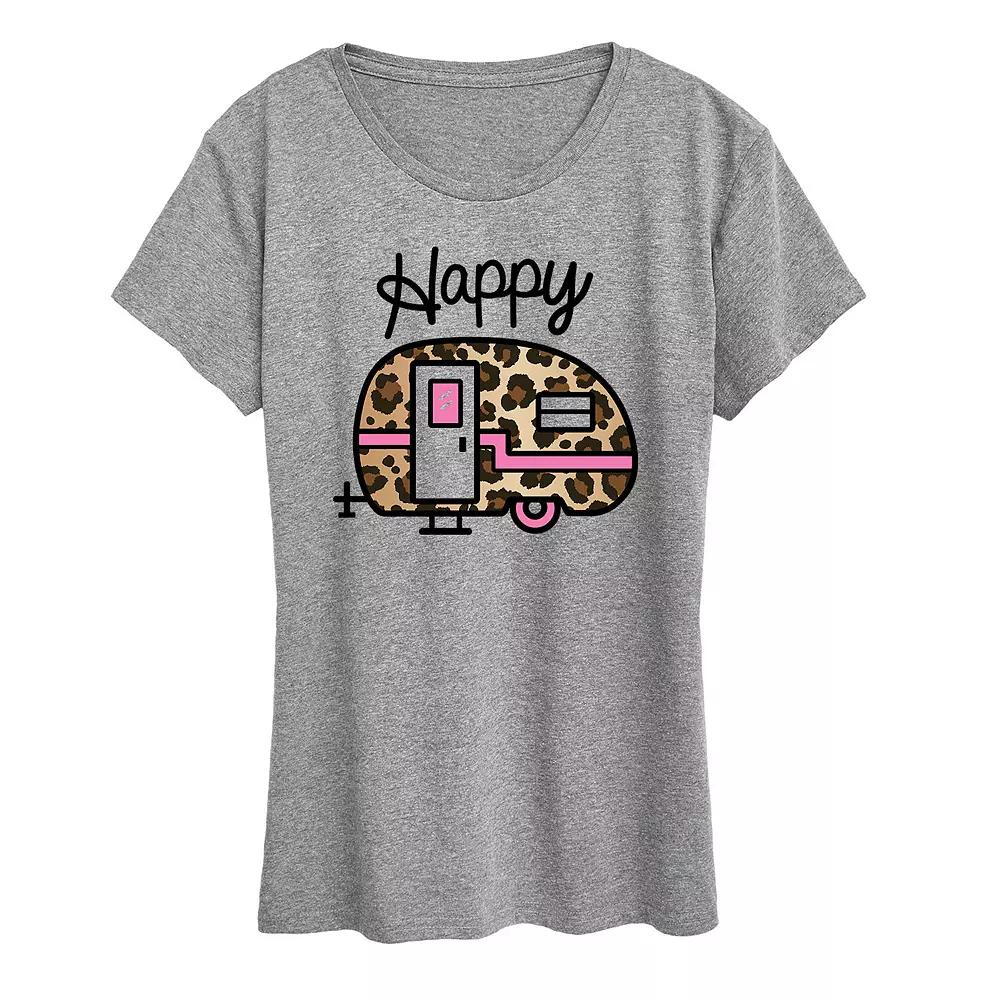 Women's Happy Leopard Print Camper Graphic Tee,  Product Image