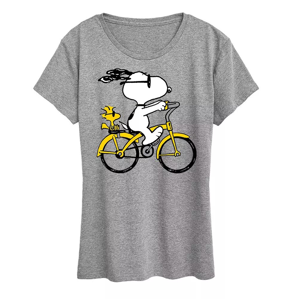 Women's Peanuts Snoopy & Woodstock Riding Bike Graphic Tee,  Product Image