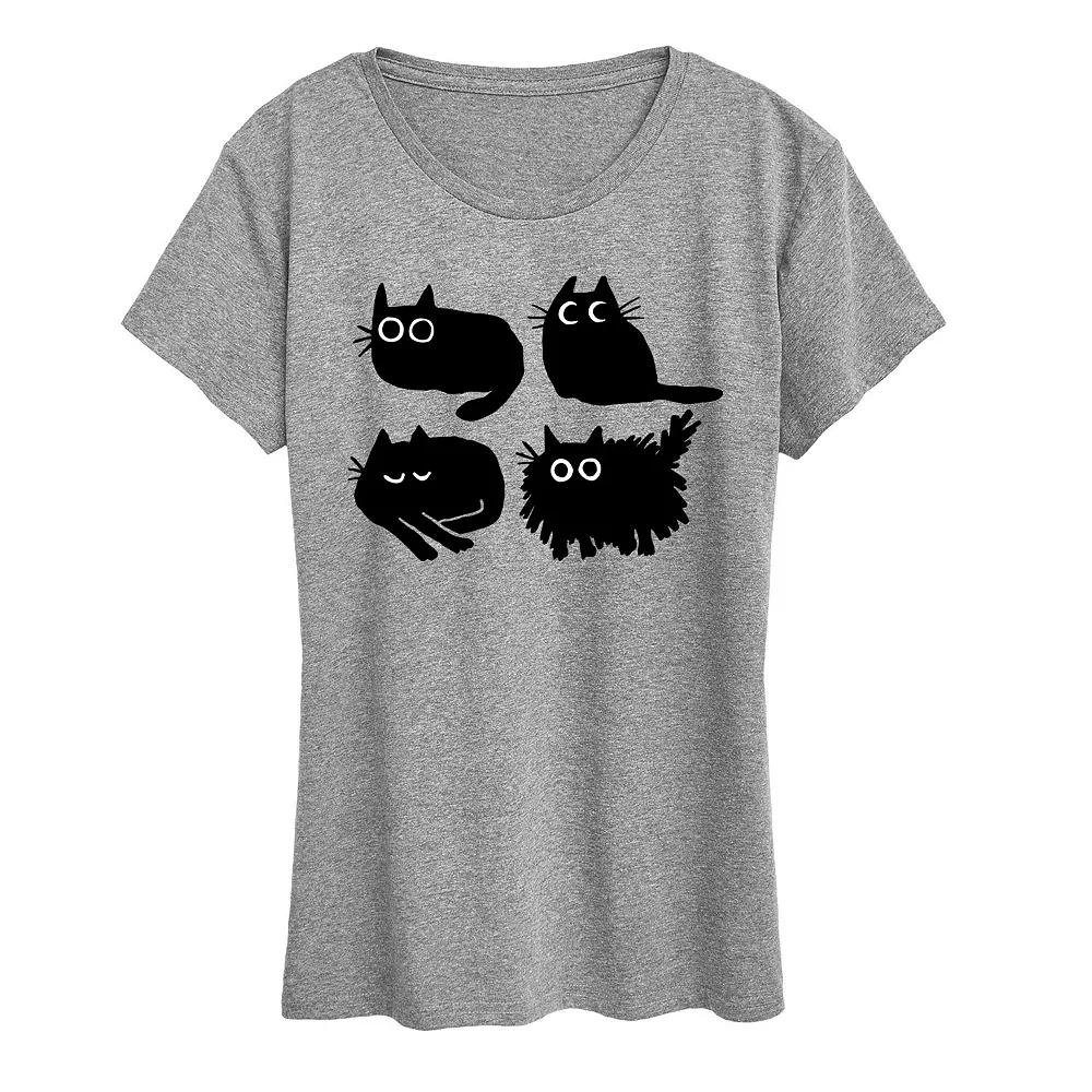 Plus Sketched Black Cats Graphic Tee, Women's,  Product Image