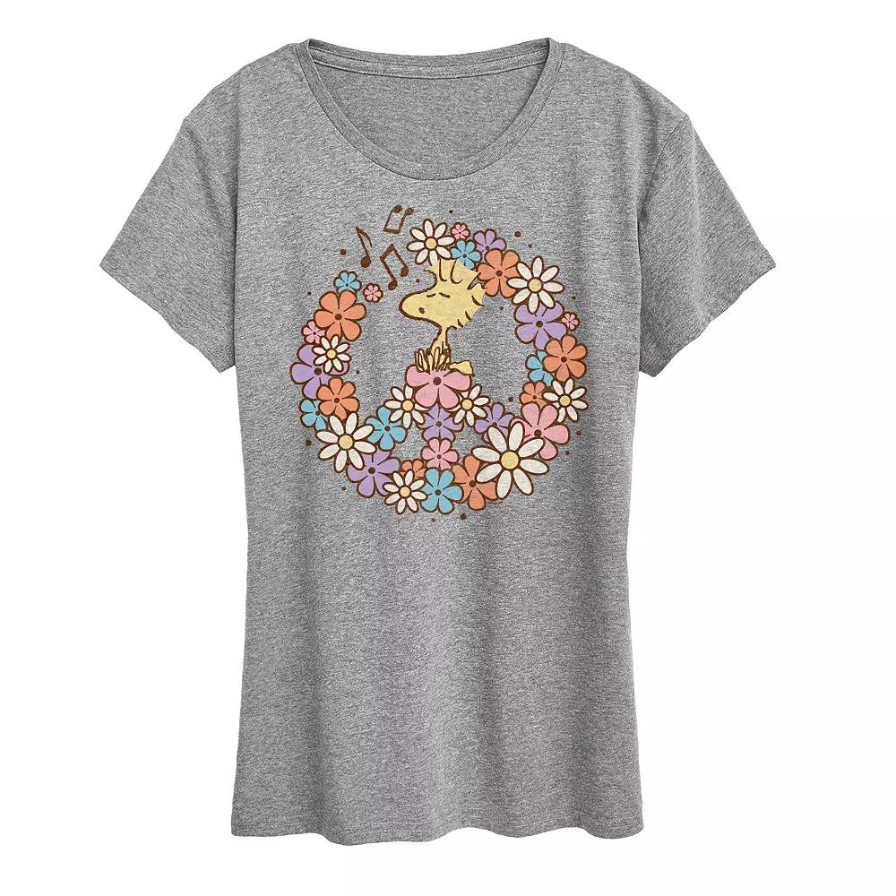 Women's Peanuts Woodstock Floral Peace Sign Graphic Tee,  Product Image