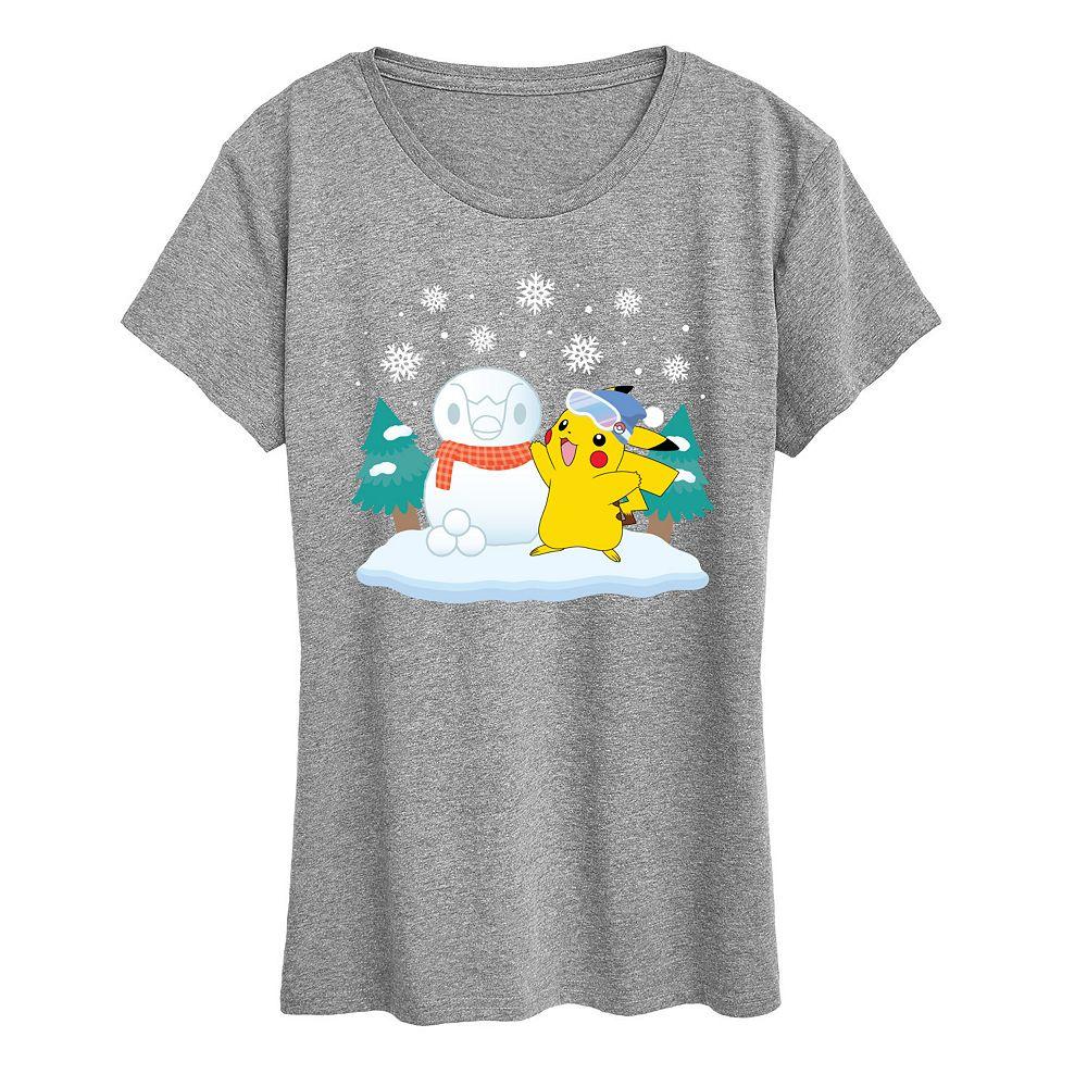 Women's Pokemon Pikachu Piplup Snowman Graphic Tee,  Product Image