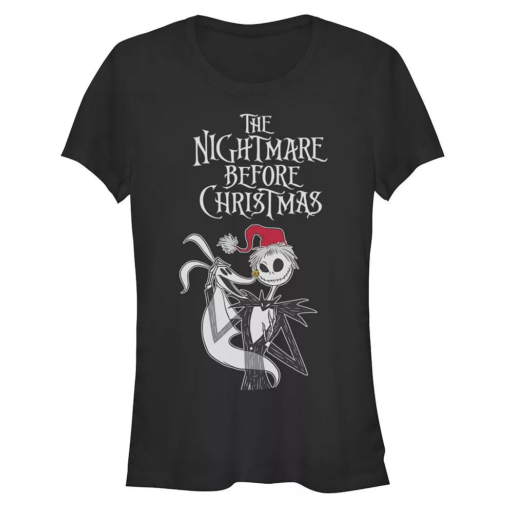 Disney's The Nightmare Before Christmas Jack Skellington And Zero Santa Hat Juniors' Fitted Graphic Tee, Girl's,  Product Image