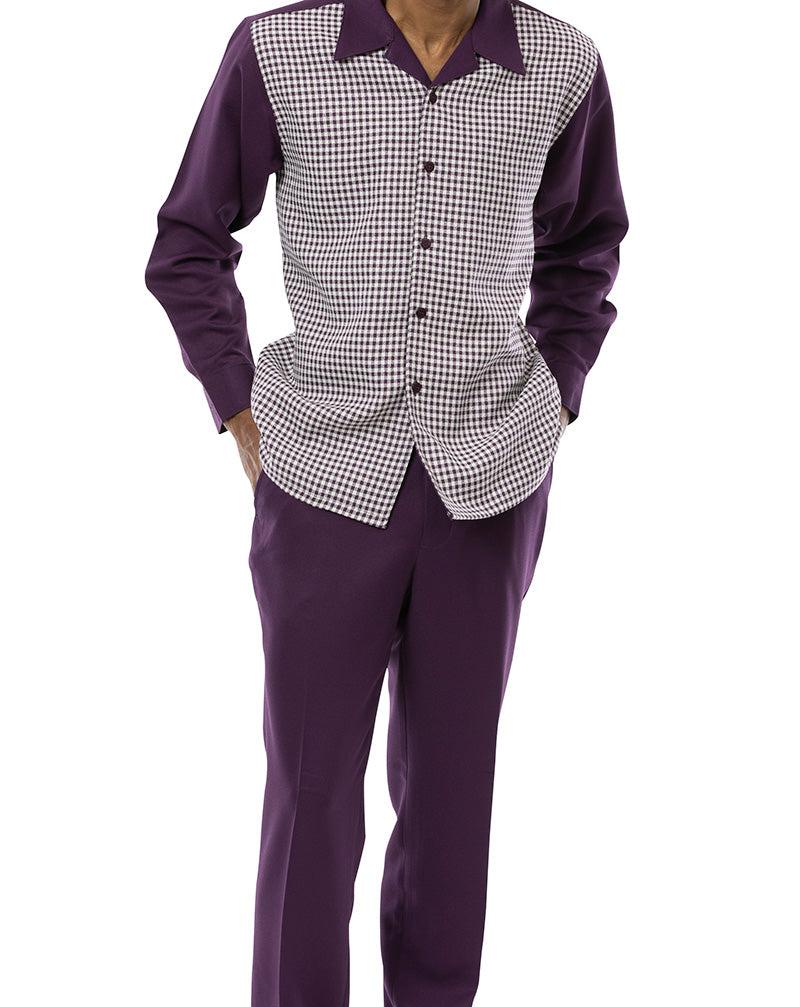 Plum Mini-Checkered 2 Piece Long Sleeve Walking Suit Set Product Image