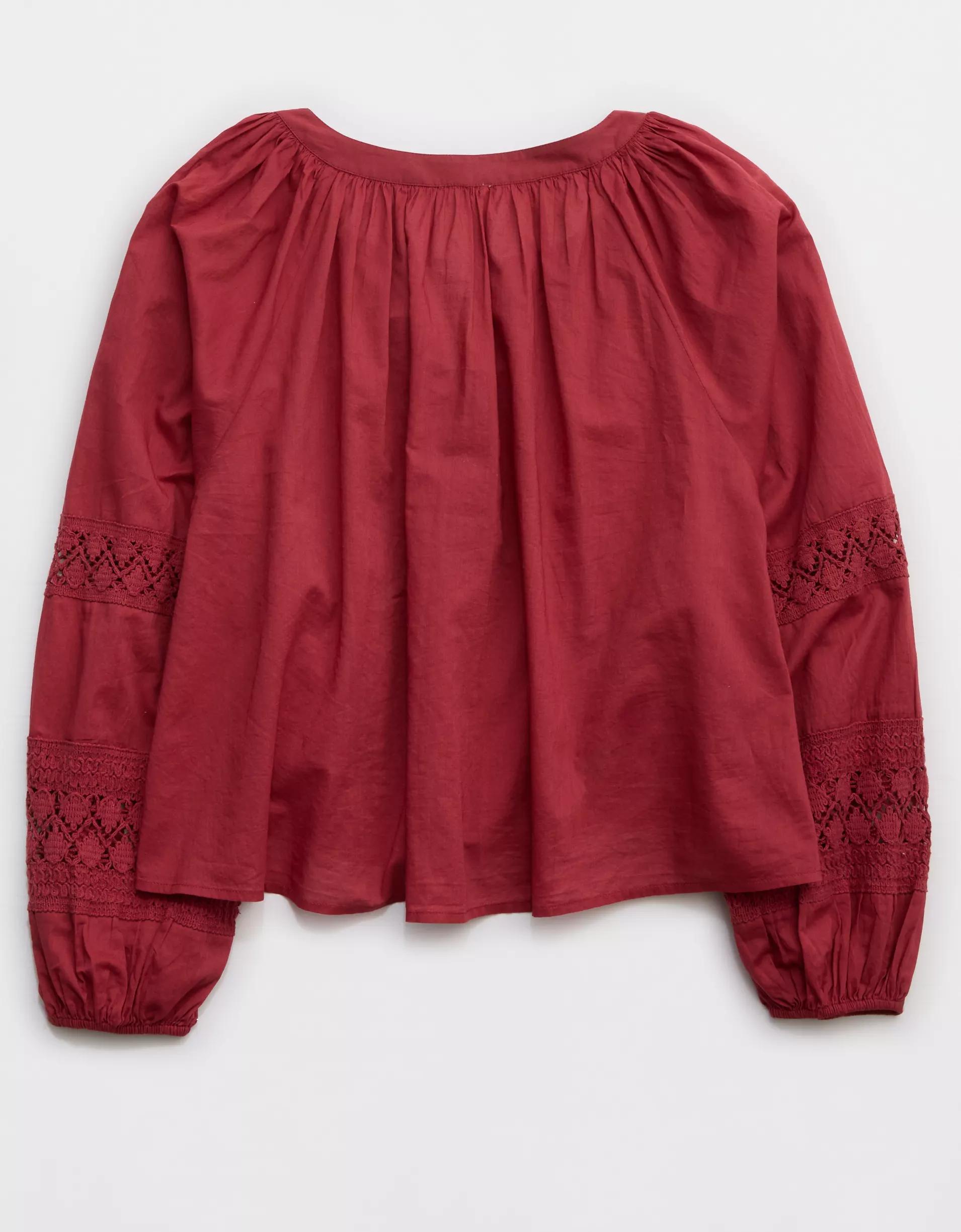 Aerie Long Sleeve Crochet Button Down Shirt Product Image