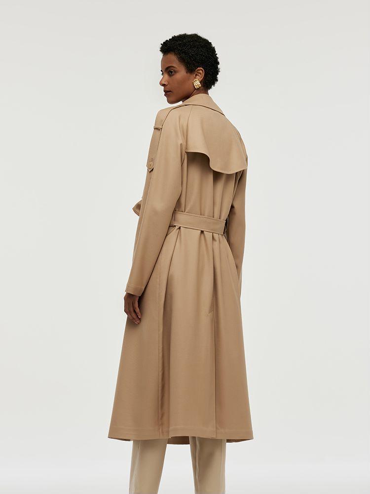 Worsted Wool Lapel Women Trench Coat With Belt Product Image