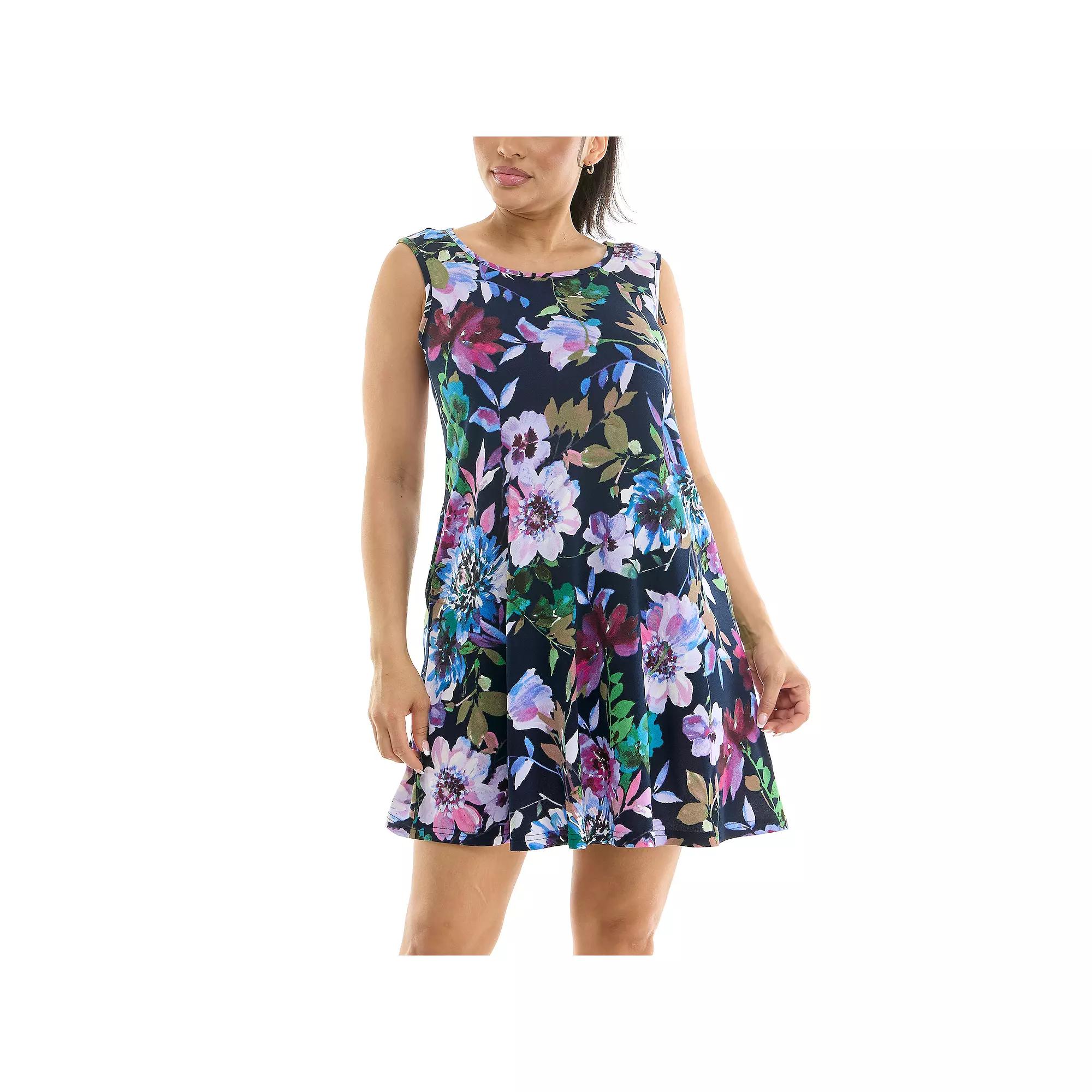 Women's Nina Leonard Sleeveless Trapeze Dress, Size: Small, Blue Ivory Product Image