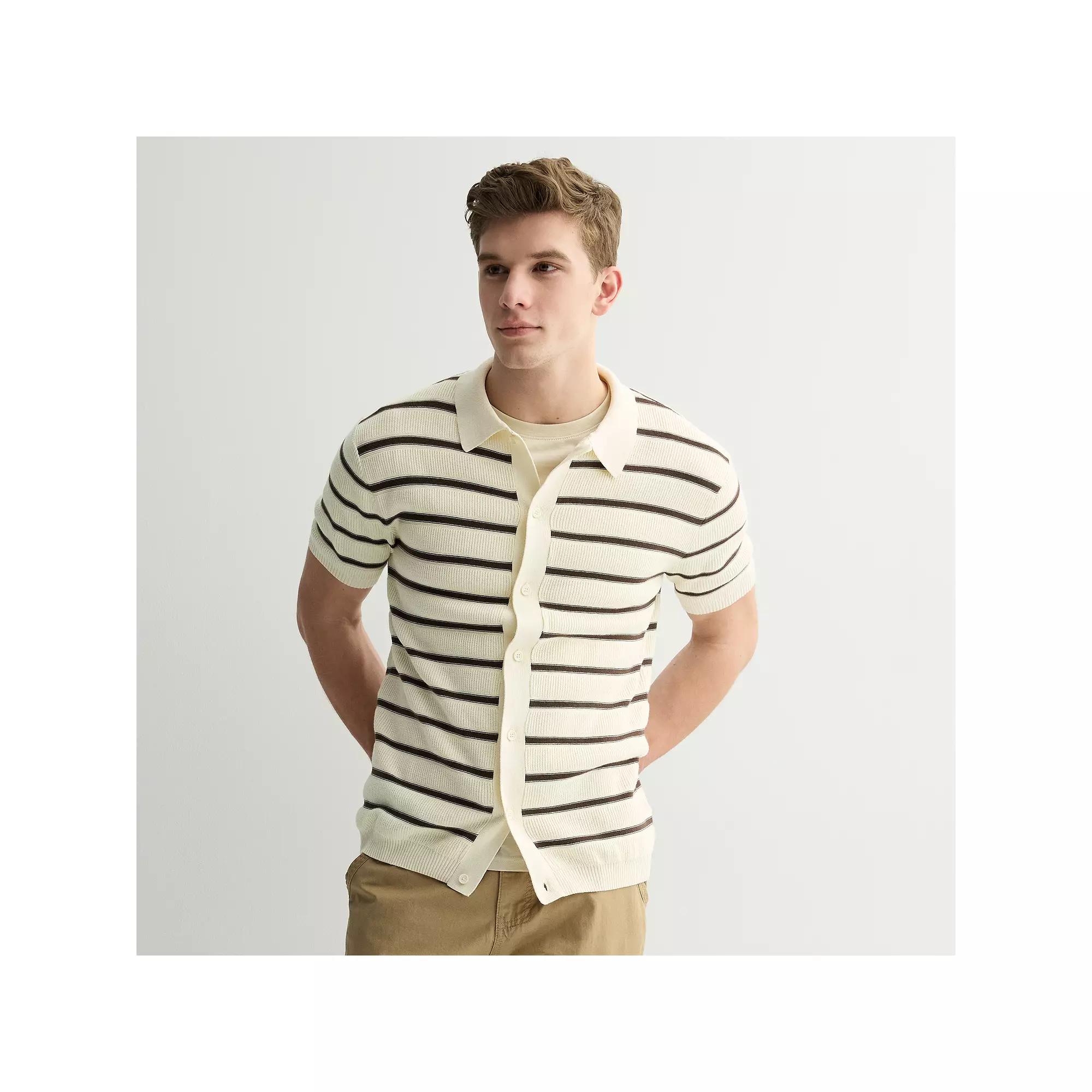 Men's Retrofit Striped Rib Short Sleeve Button-Down Shirt, Size: Small, Natural Product Image