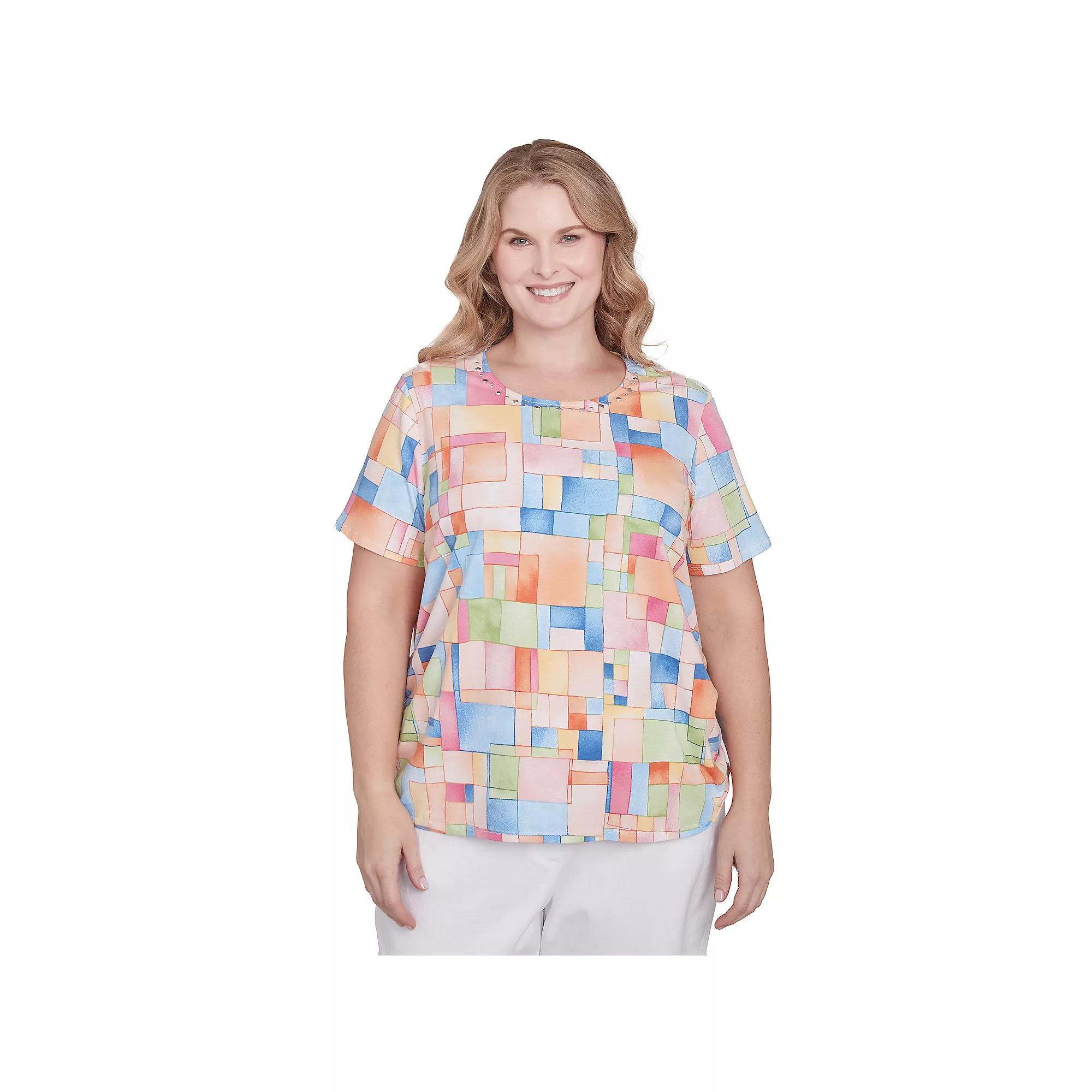 Plus Size Alfred Dunner Color Block Tile Side Ruched Top, Women's, Size: 3XL, Pastel Product Image