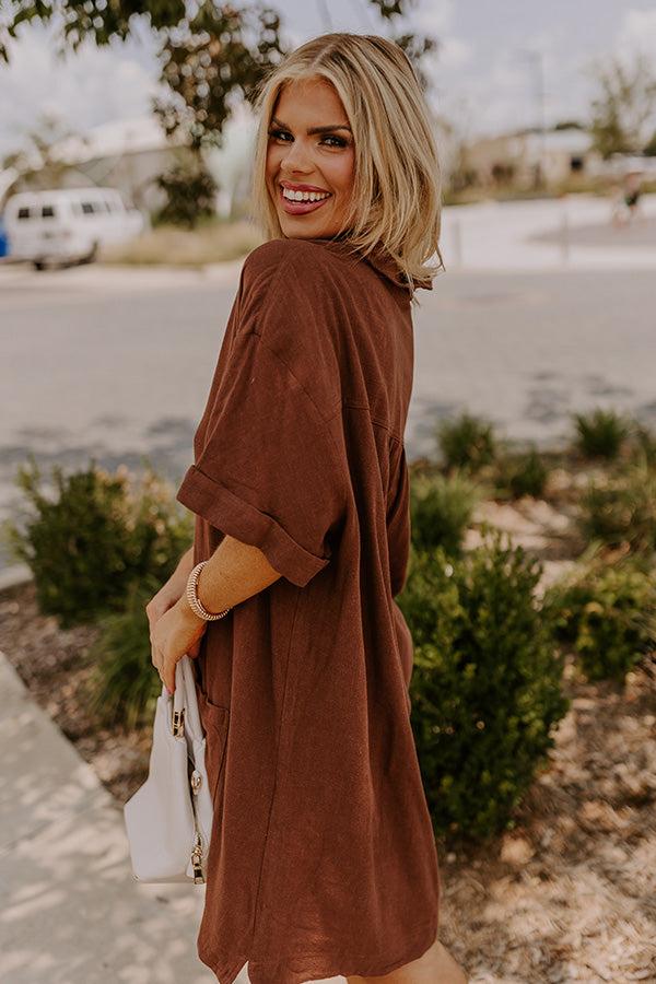 St. Lucia Bound Linen-Blend Mini Dress in Chocolate Curves Product Image