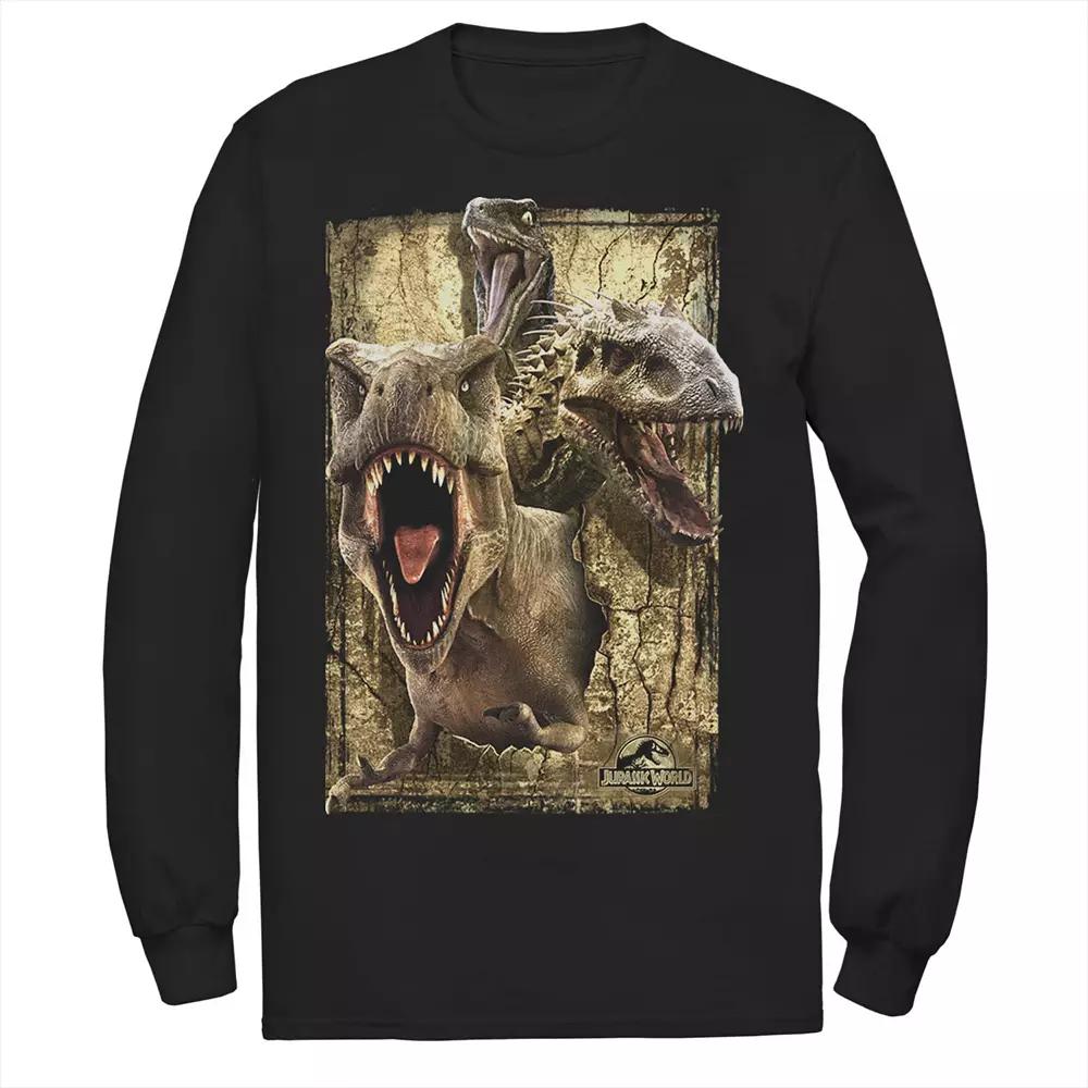 Men's Jurassic World T-Rex Indominus Rex & Raptor Long Sleeve Graphic Tee,  Product Image