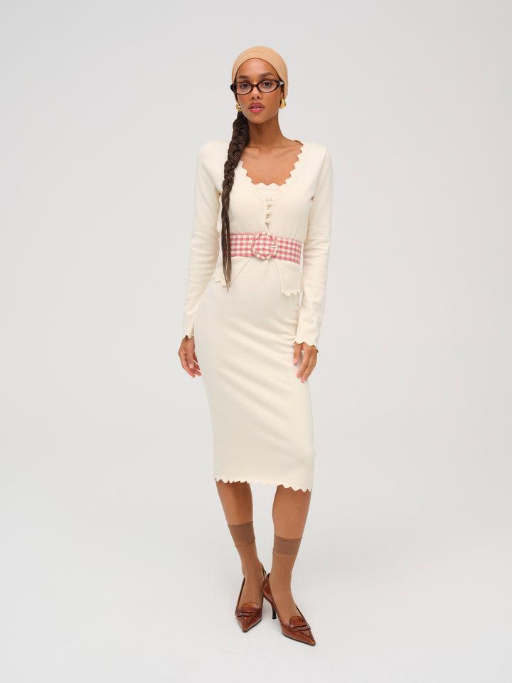 Sisi Scallop Knit Cardigan — Ivory Product Image