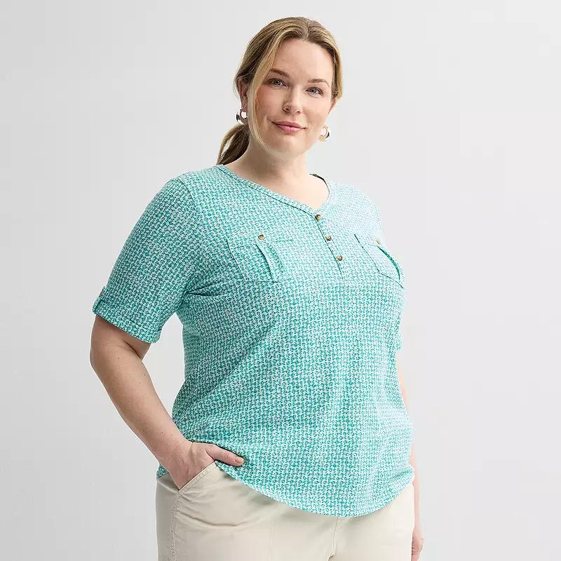 Plus Croft & Barrow® Elbow Sleeve Utility Henley Top, Women's,  Product Image