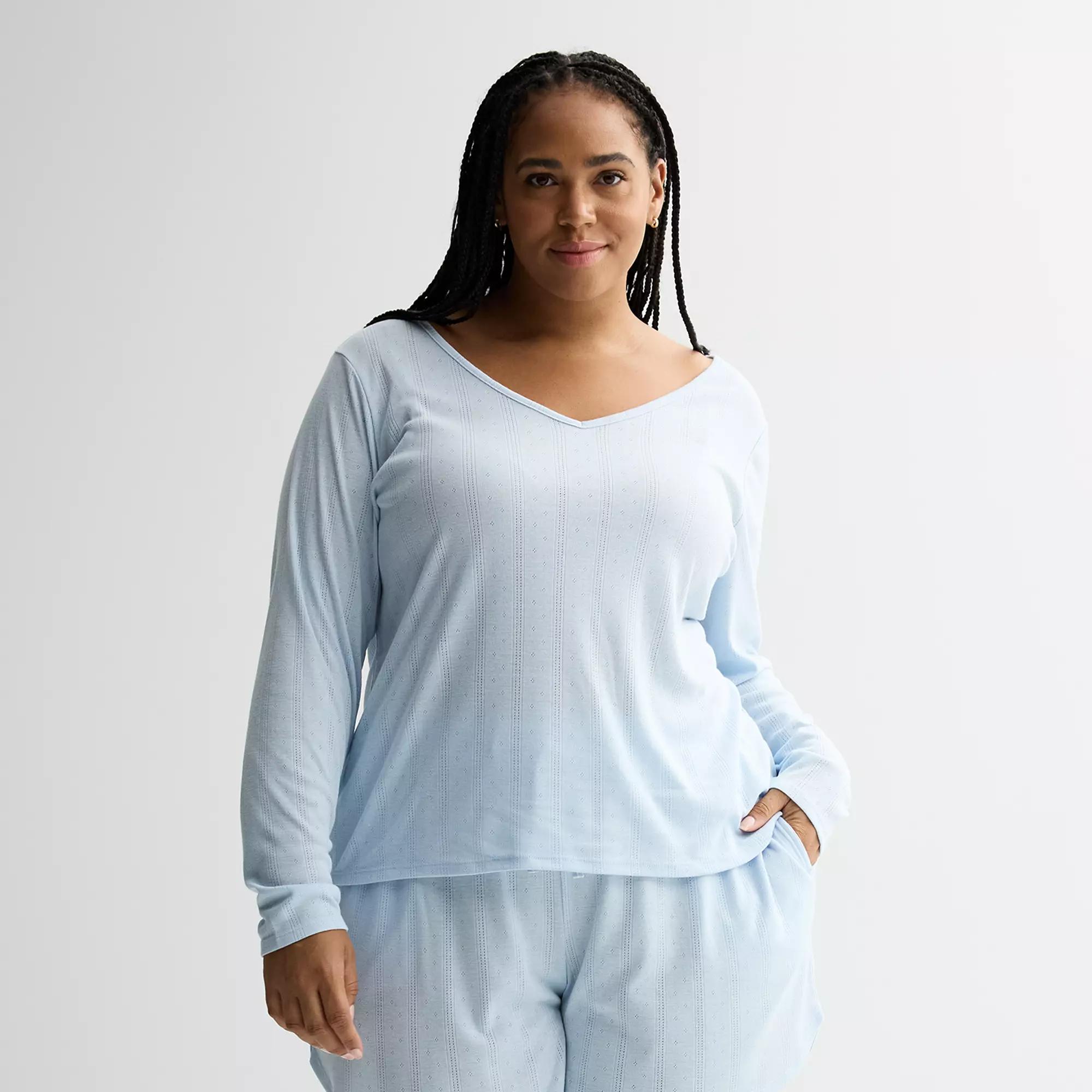 Plus Size Sonoma Goods For Life® Pointelle Sleep Long Sleeve Top, Women's, Size: 2XL, Cerulean Product Image
