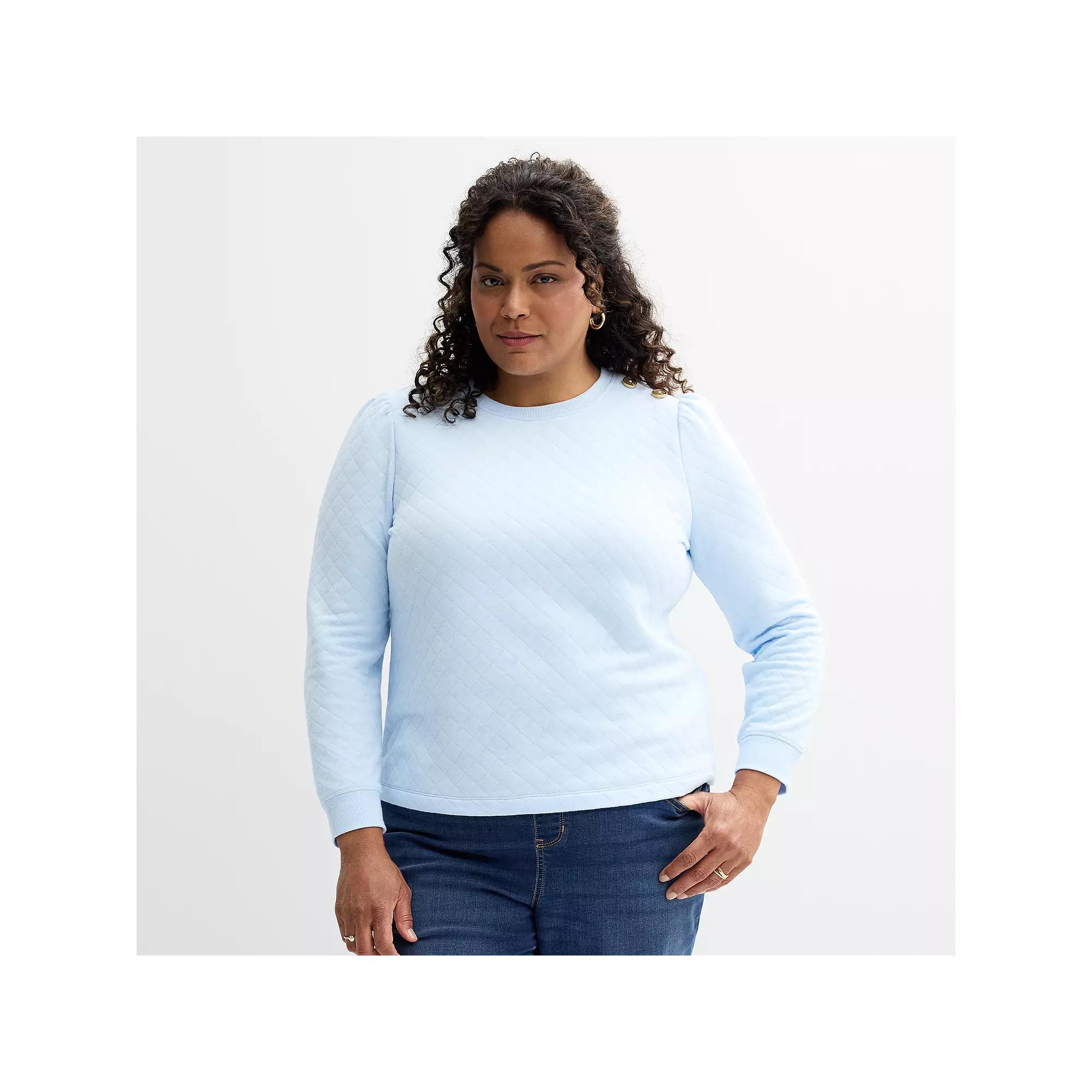 Plus Size Croft & Barrow® Button Shoulder Sweatshirt, Women's, Size: 4XL, Clear Blue Product Image